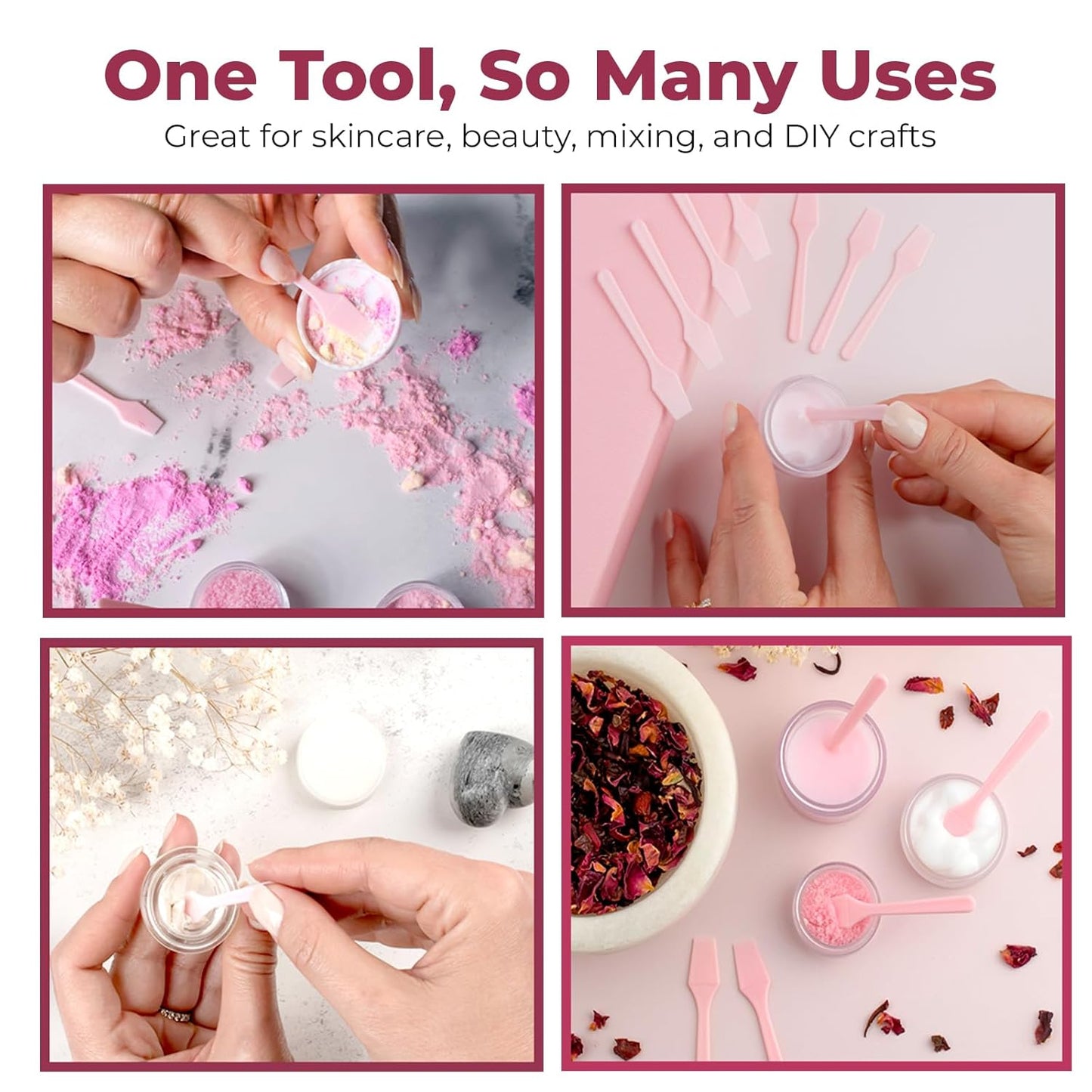 Cosmetic Spatulas (2.5”, 100 Pack) - Small Plastic Spatula for Cosmetics, Creams & Crafts | Essential Esthetician Supplies | Makeup Spatula or Multipurpose Mini Applicator for Skincare | Pink