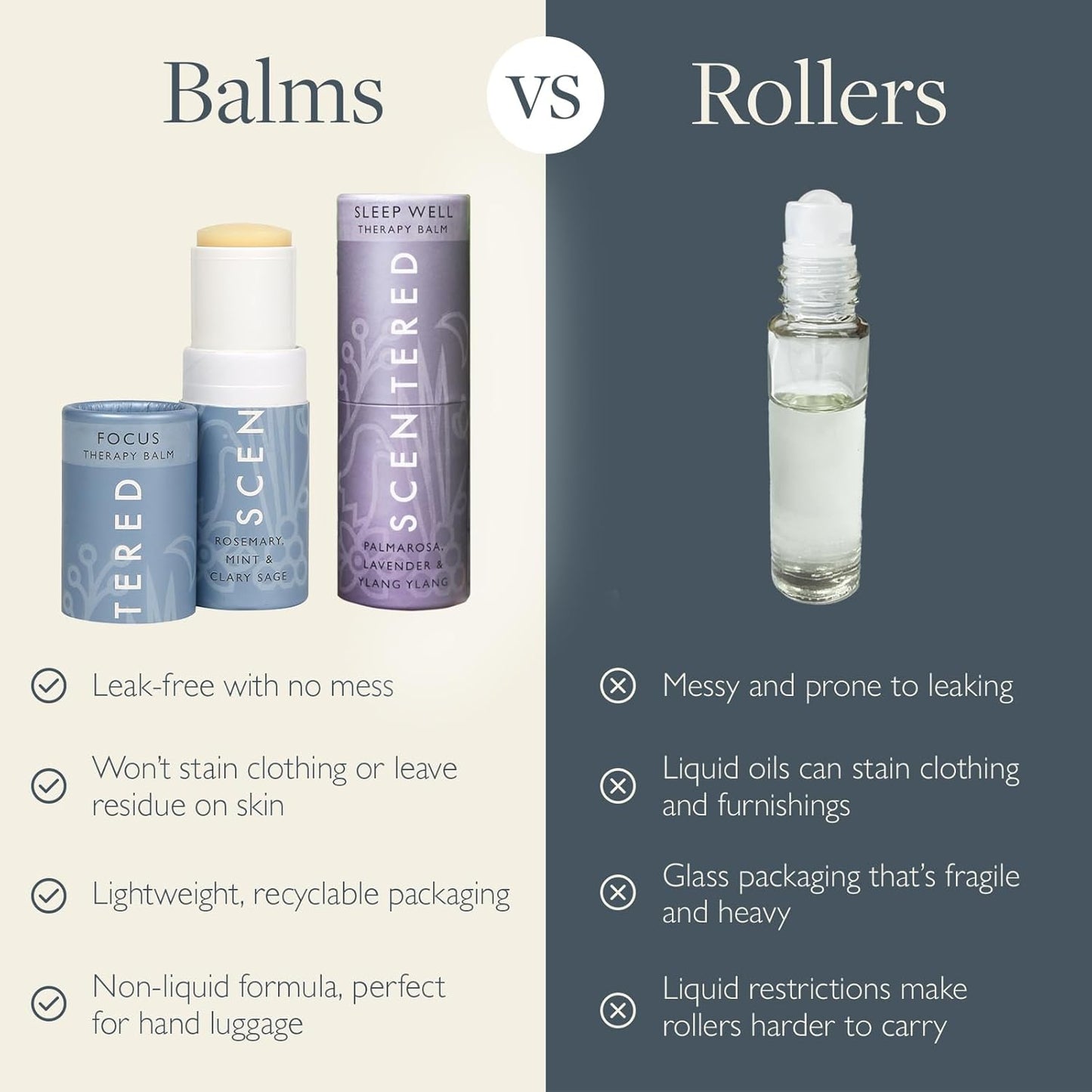 Scentered Aromatherapy Balm Stick Duo for Sleep & Focus - All Natural Sleep Balm with Lavender & Focus Aid with Rosemary - Essential Oil for Relaxation & Concentration - Aromatherapy Gifts for Women