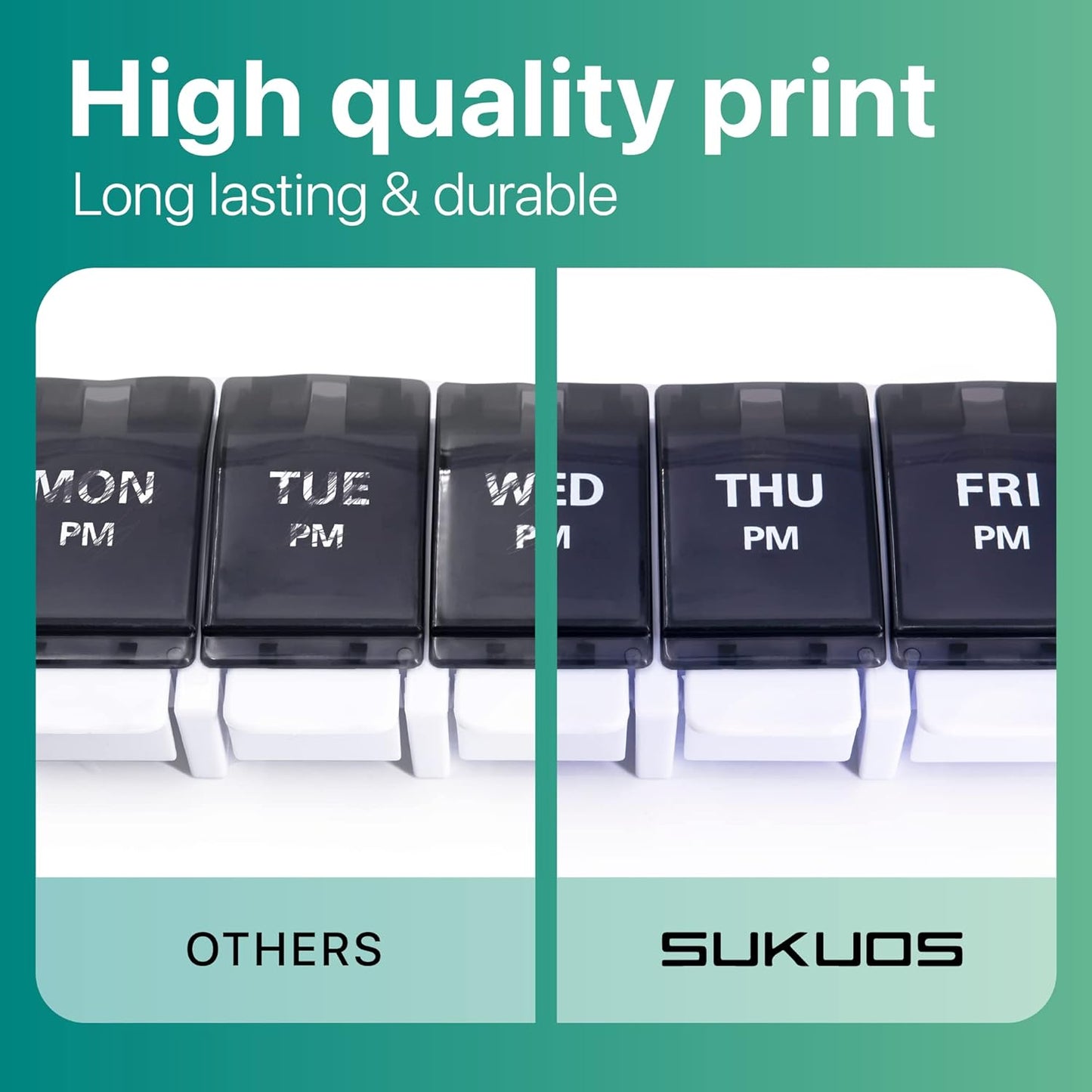 Sukuos AM PM Weekly 7 Day Pill Organizer, 2 Times A Day Pill Box with Arthritis Friendly Push Button, Medicine Cases for Vitamin/Fish Oil/Supplements, Easy to Clean (Black&White)