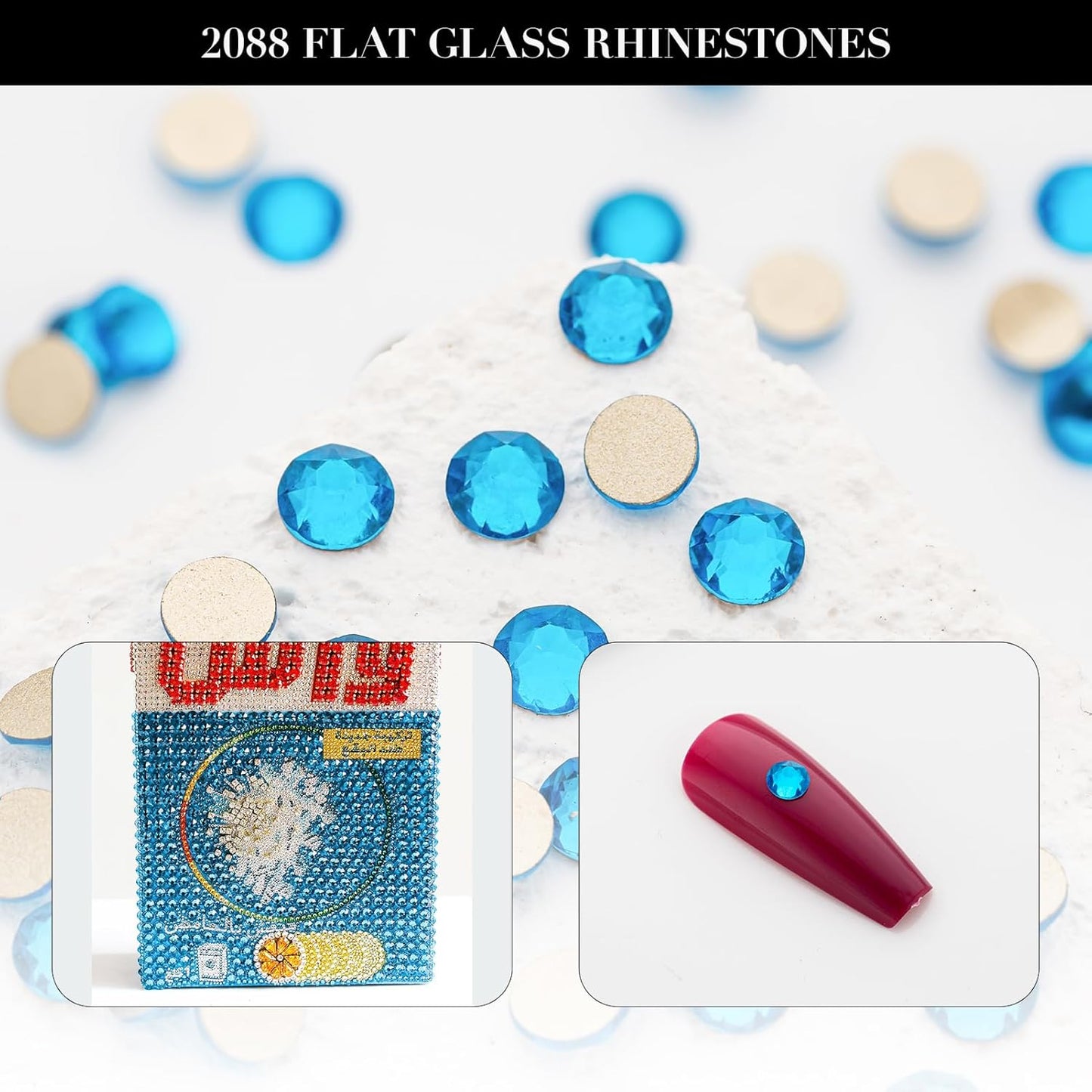 Novani Capri Blue Rhinestones 1440pcs Flat Back Round Rhinestone Style 2088 Sparkly Crystal Gemstones for Nail Art and Crafting SS20,4.6-4.8mm