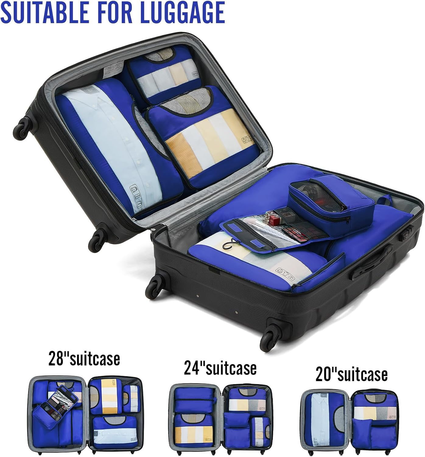 Veken 8 Set Packing Cubes for Travel Essentials, Suitcase Organizer Bags in 4 Sizes, Carry-On Luggage Accessories with Large Laundry & Hanging Toiletry Bag, Must-Have for Airplane, Road Trip & Camping