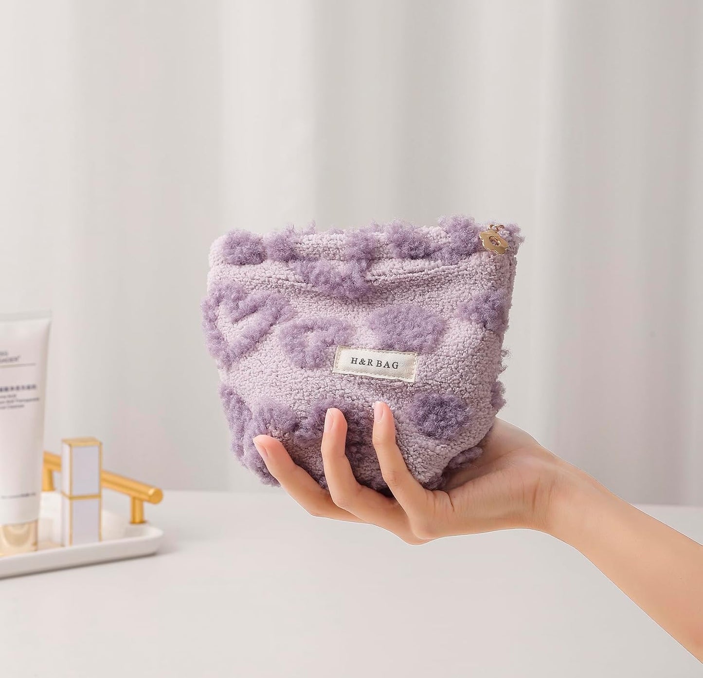 2 Pcs Makeup Bags, Large Cosmetic Bag Travel Toiletry Bag Organizer for Women, Plush Makeup Bag Small Cosmetic Pouch Purse with Zipper Gifts for Girls Teen