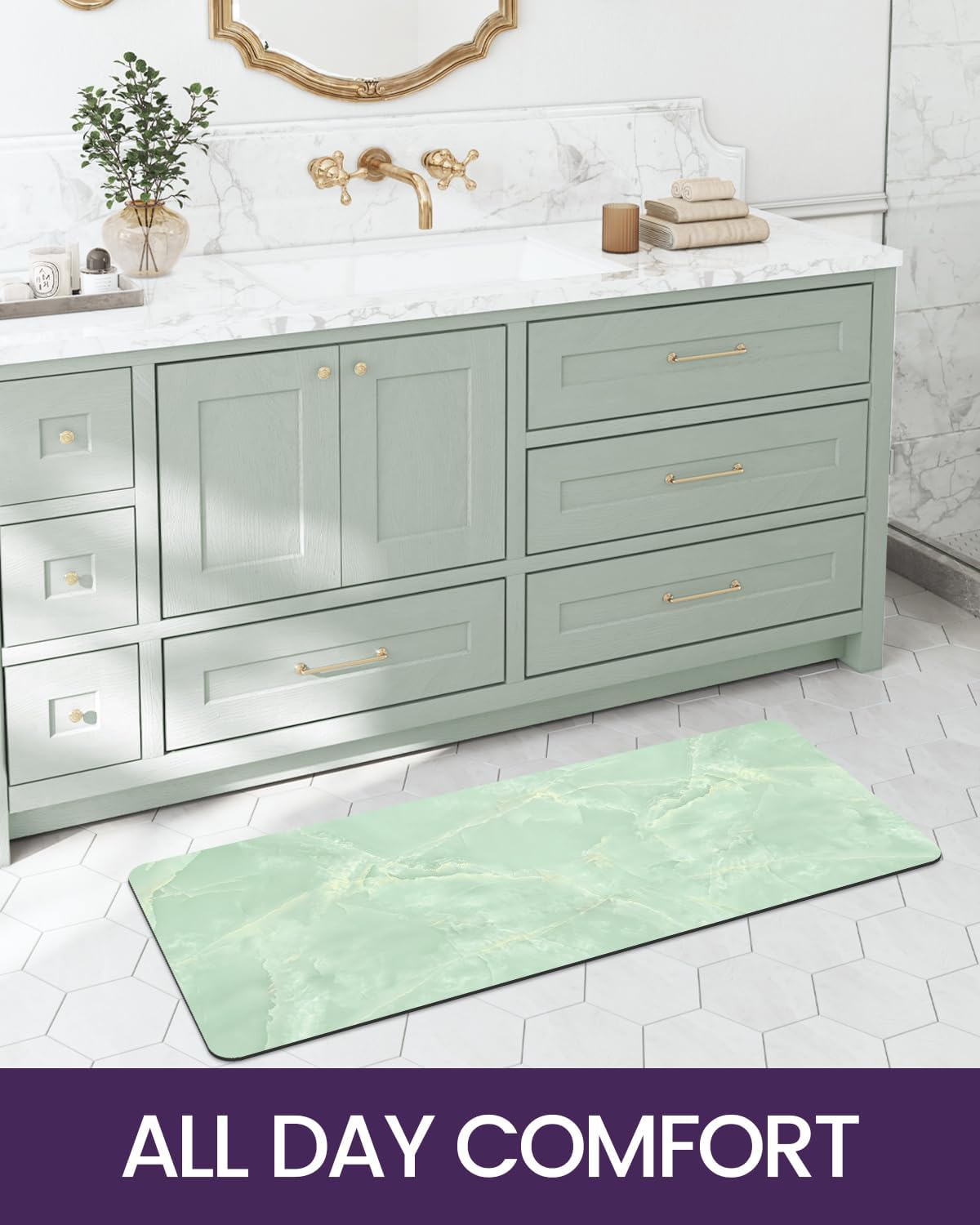 DEXI Bath Mat 17x32, Non Slip Quick Dry Rugs, Super Absorbent Ultra Thin Marble Bathmat, Washable Rubber Mats for Shower Floor, in Front of Bathtub, Sink, Bathroom Accessories Decor, Light Green