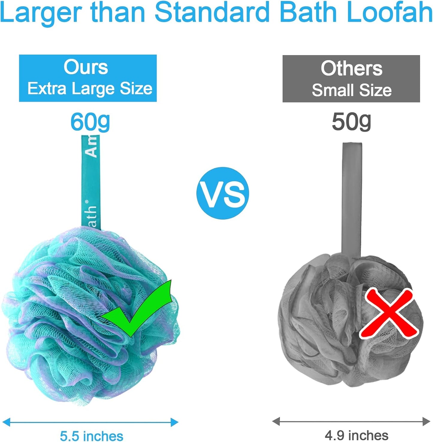 AmazerBath Loofah Sponge 60g/Piece, Exfoliating Bath Sponge Body Scrubber - Loofa Set of 4 Flower Color (Green-Purple)