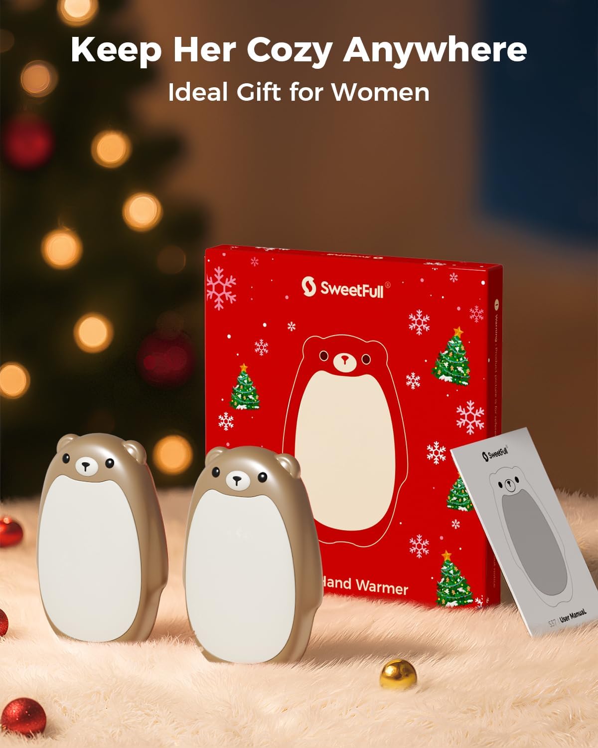 SWEETFULL Hand Warmers Rechargeable – Cute Bear, 2 Pack Magnetic Hot Hands, Reusable Electric Pocket Heater, Great Gift for Daughter, Kids, Wife, or Bestie, Portable for Outdoor & Camping