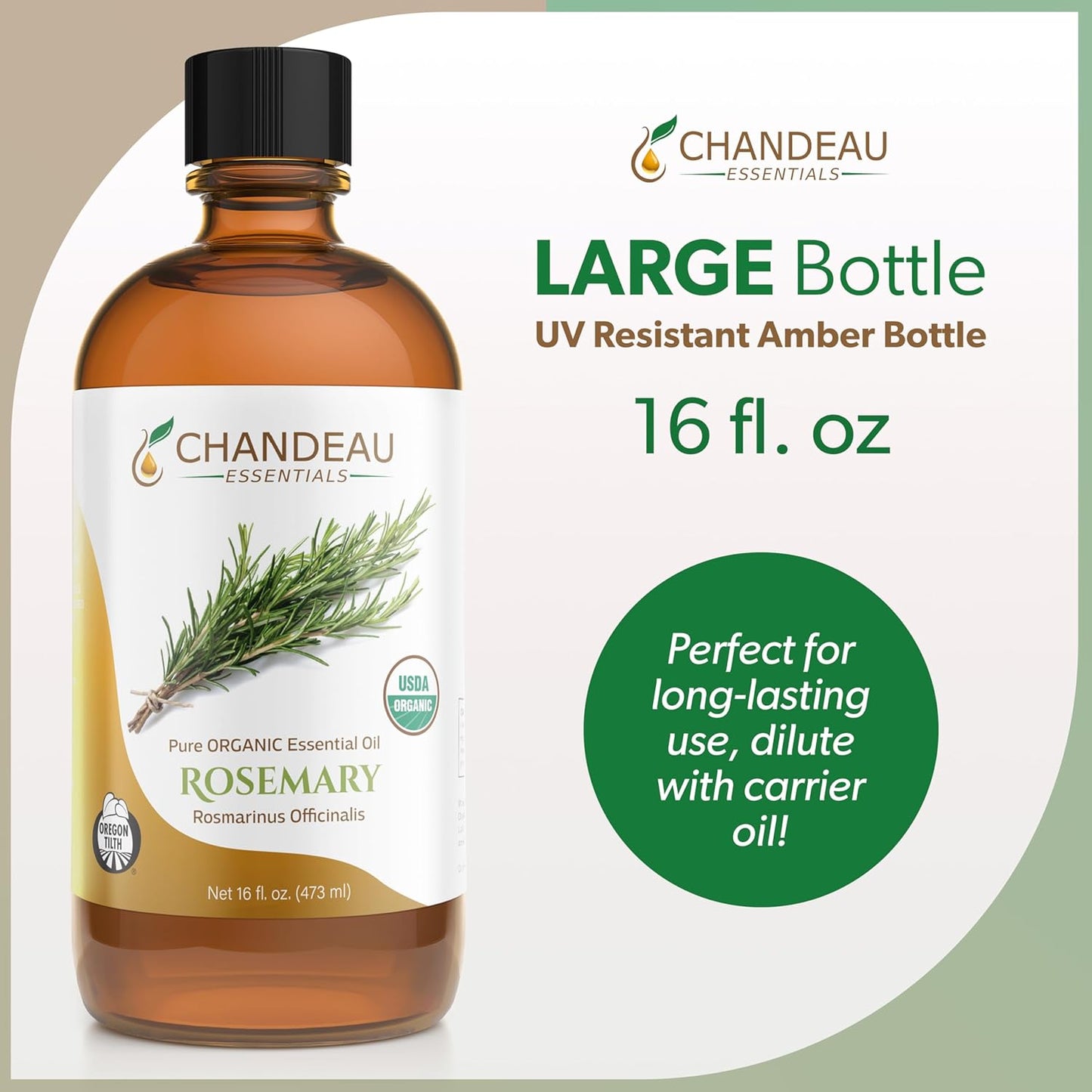 100% Pure Organic Essential Oil, Pure Rosemary Essential Oil for Aromatherapy, Soap Making, Candles, Laundry, Perfume, Cleaners or Diffusers - Large Amber Glass Bottle, 16 oz.