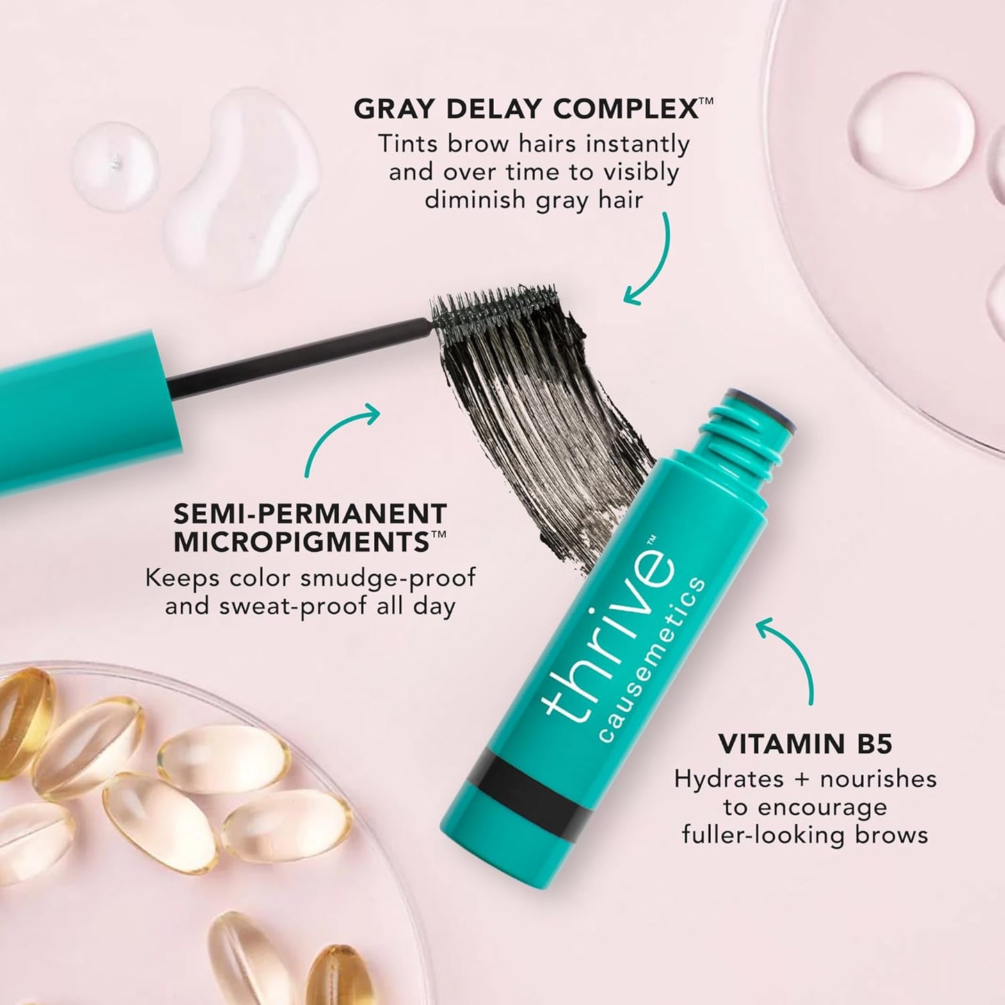 Thrive Causemetics Instant Brow Fix Semi-Permanent Eyebrow Gel, Waterproof Tinted Eye Brow Gel with Vitamin B5, Smudge-Proof, Long Lasting Definition, Vegan & Cruelty Free, Merida (Auburn)