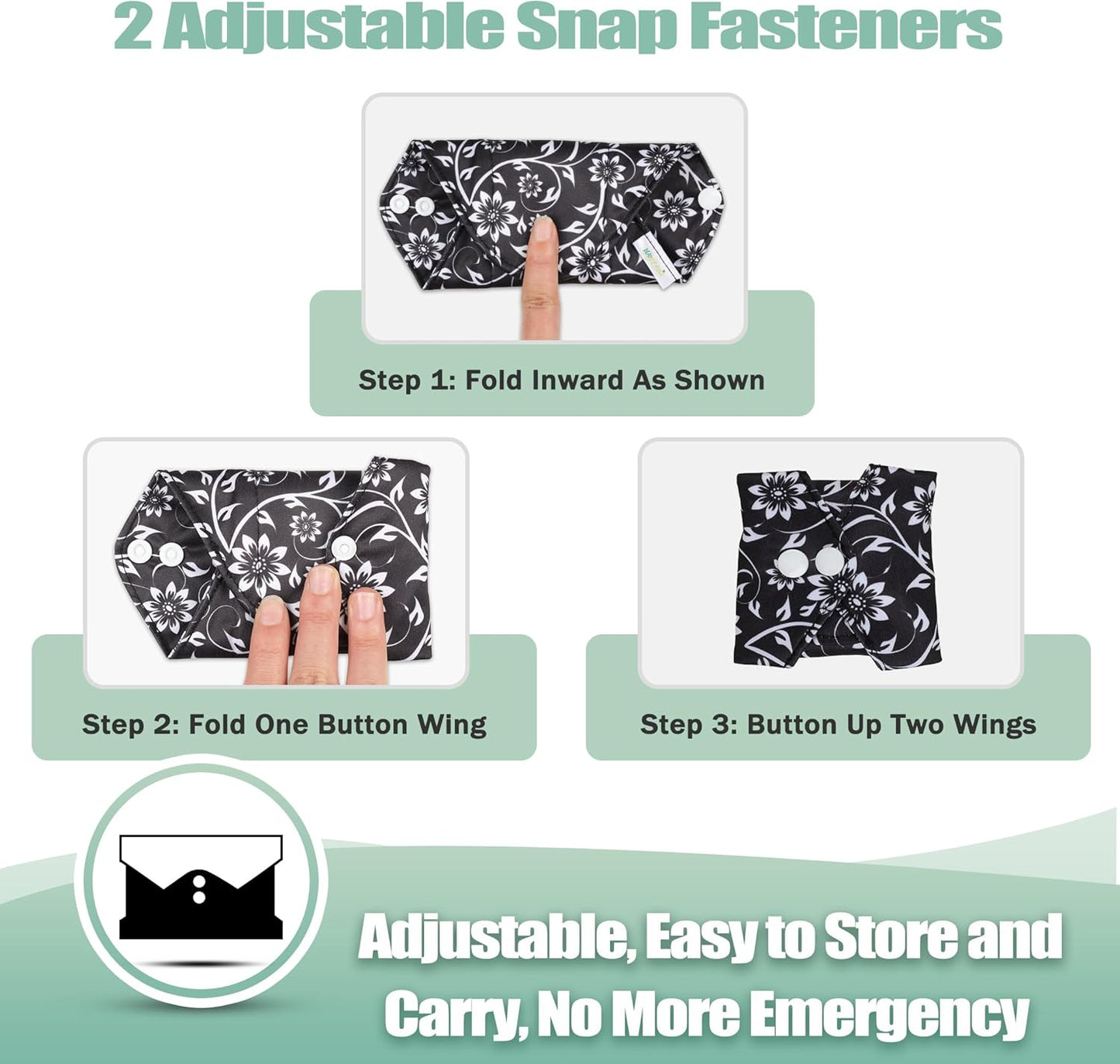 wegreeco Reusable Menstrual Pads - Reusable Sanitary Pads | Reusable Panty Liners | Soft Cloth Menstrual Pads - 6 Pack with 1 Cloth Wet Bag (X-Large, Black Flowers)