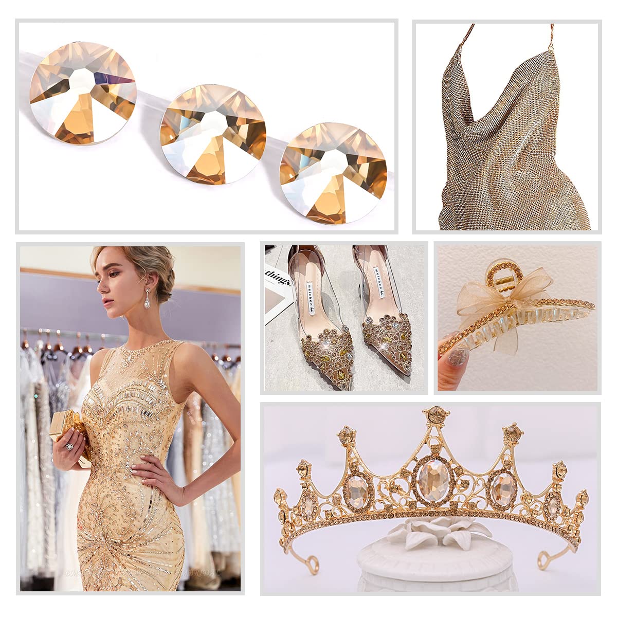 Novani Golden Shadow Rhinestones 1440pcs Flat Back Round Rhinestone Style 2088 Sparkly Crystal Gemstones for Nail Art and Crafting SS20,4.6-4.8mm