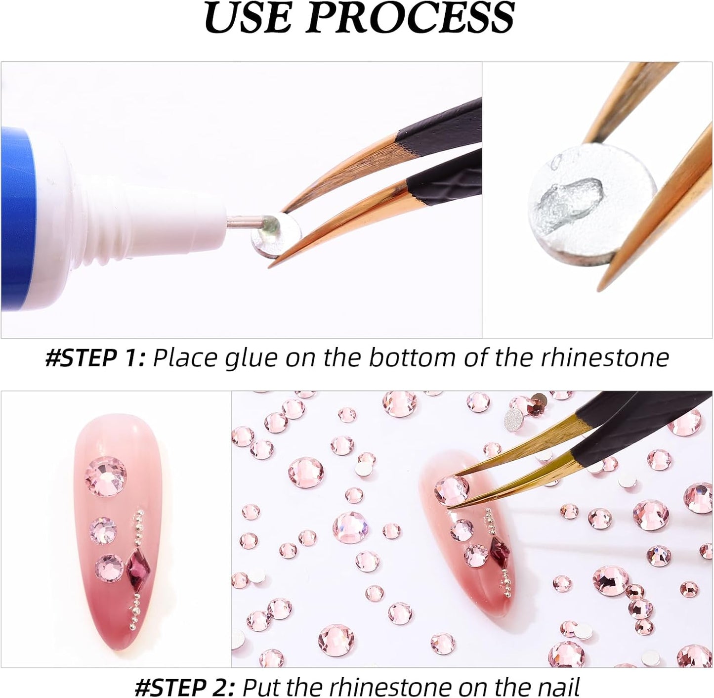 Pink Flatback Rhinestones, Glass Rhinestones for Nail Art and Craft, Glue Fix, Loose Crystal Gemstones(Pink, SS10, 2880pcs, 2.7-2.8mm)