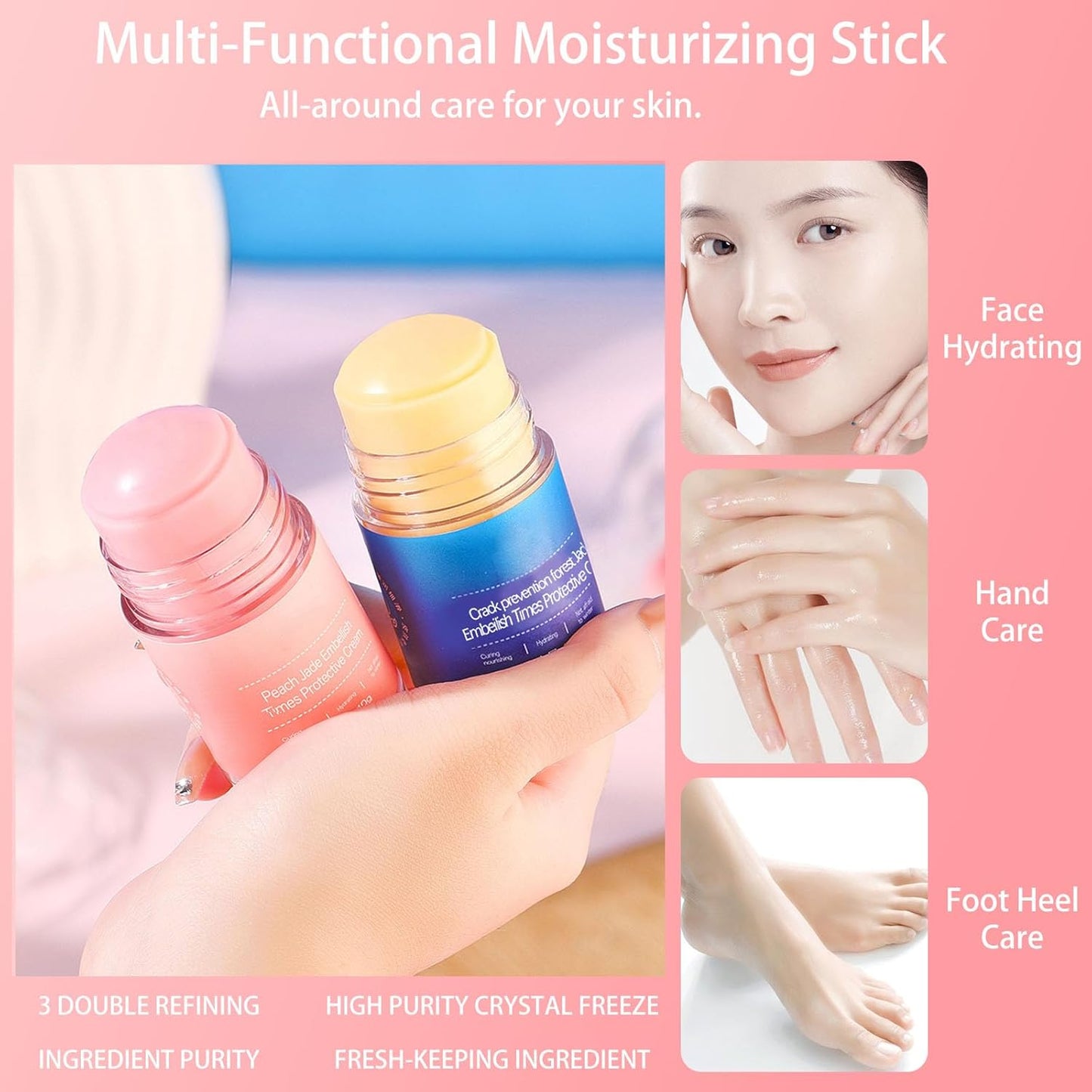 Crack Feet Prevention Stick 2PCS - Foot Care Cream Heel Balm for Dry Cracked Feet, Remove Dead Skin and Moisturize Dry Skin for Face, Knees, Elbows, Hands (2pcs, Citrus + Peach)