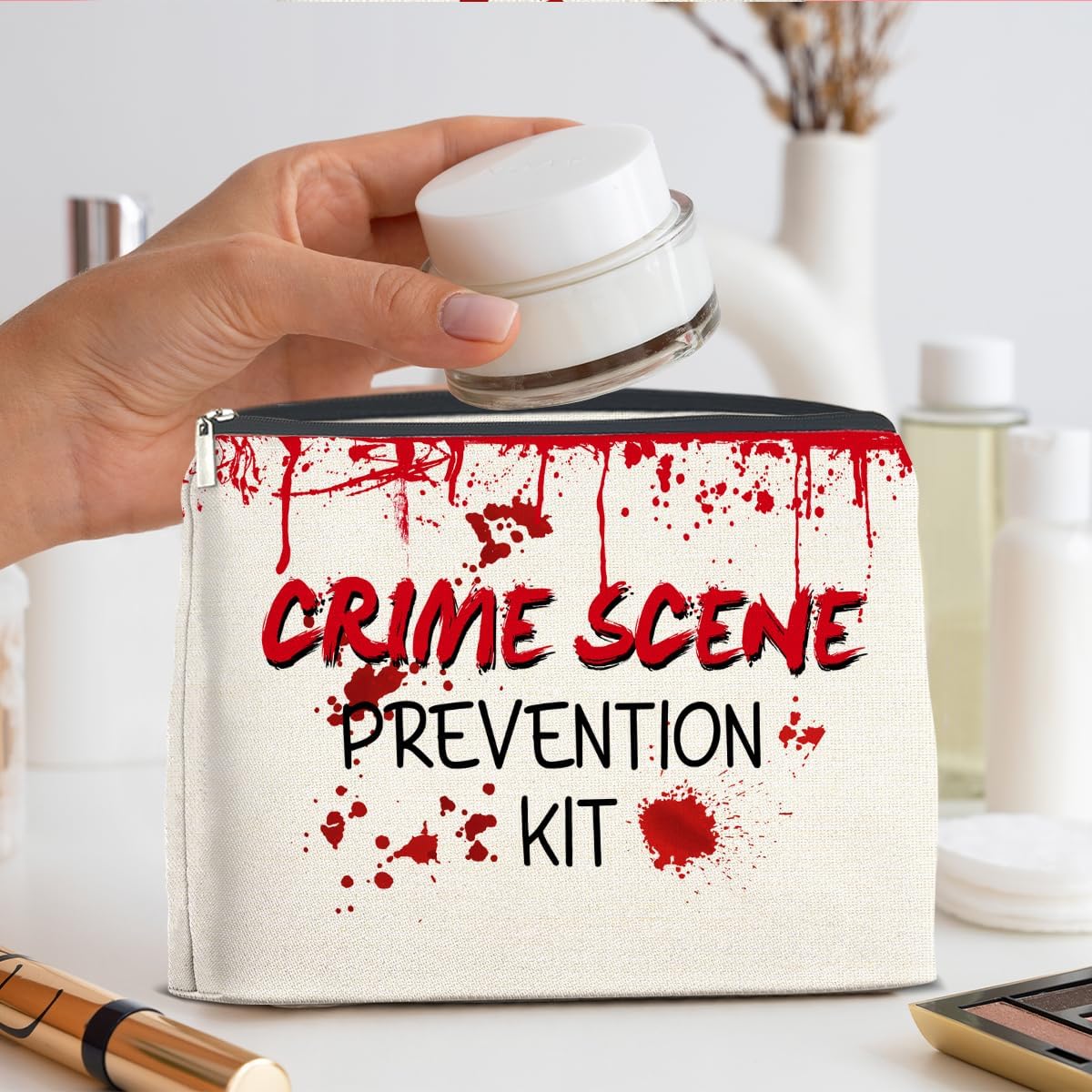 Funny Crime Scene Prevention Kit Makeup Bag Gifts for Women Crime Show Lover Period Pouch Tampon Case Cosmetic Bag Zipper Pouch Travel