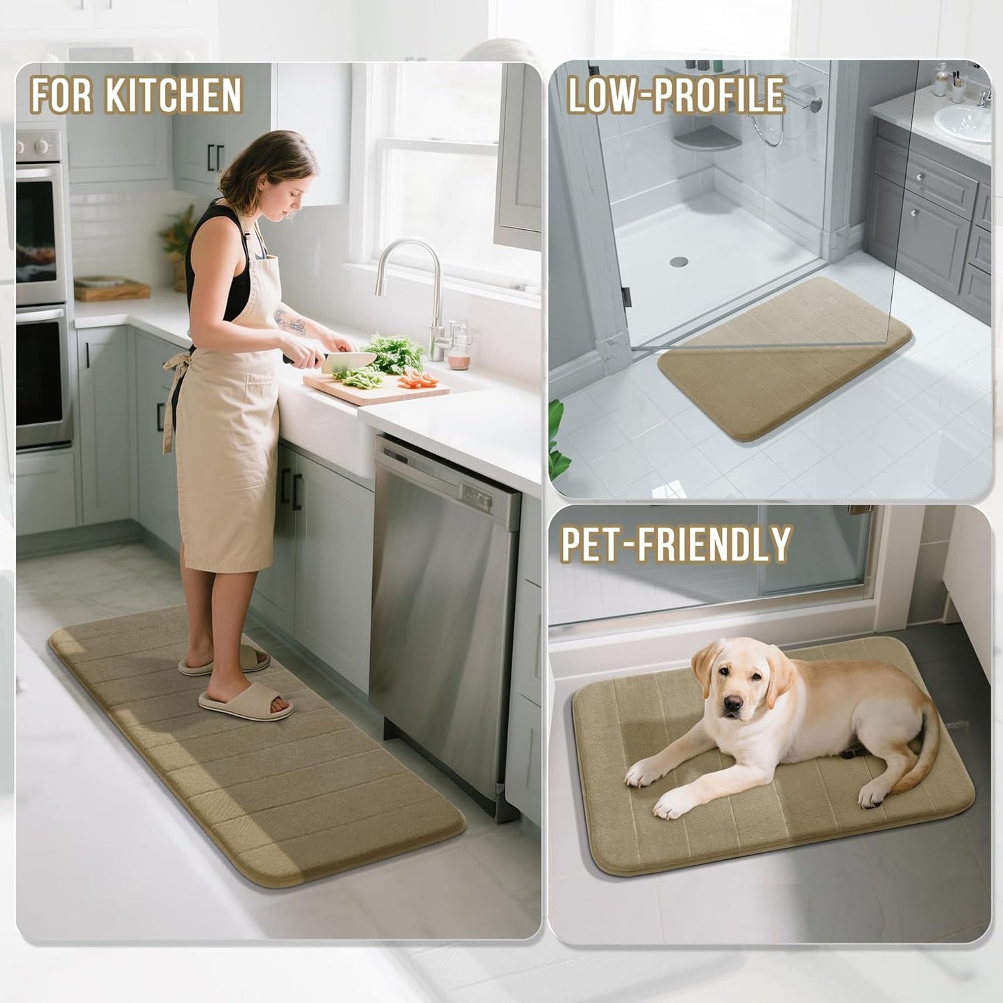 Yimobra Large Bath Mat 36"x24", Super Soft Quick Dry Memory Foam Bathroom Rug, Water Absorbent, Non Slip Backing Machine Washable for Tub Shower, Thick Comfort Support, Pale Khaki