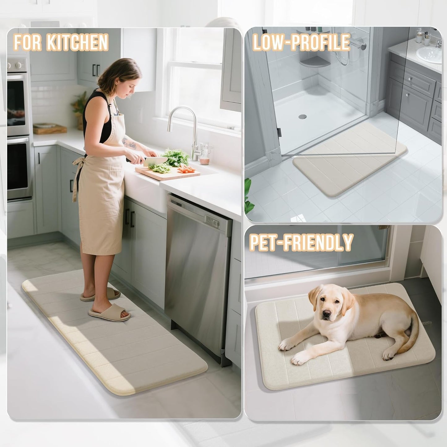 Yimobra Large Bath Mat 36"x24", Super Soft Quick Dry Memory Foam Bathroom Rug, Water Absorbent, Non Slip Backing Machine Washable for Tub Shower, Thick Comfort Support, Cream