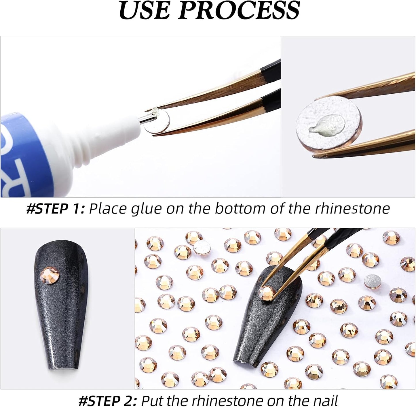 Gold Shadow Flatback Rhinestones, Glass Rhinestones for Nail Art and Craft, Glue Fix, Loose Crystal Gemstones(Gold Shadow, SS4, 1440pcs, 1.5-1.7mm)