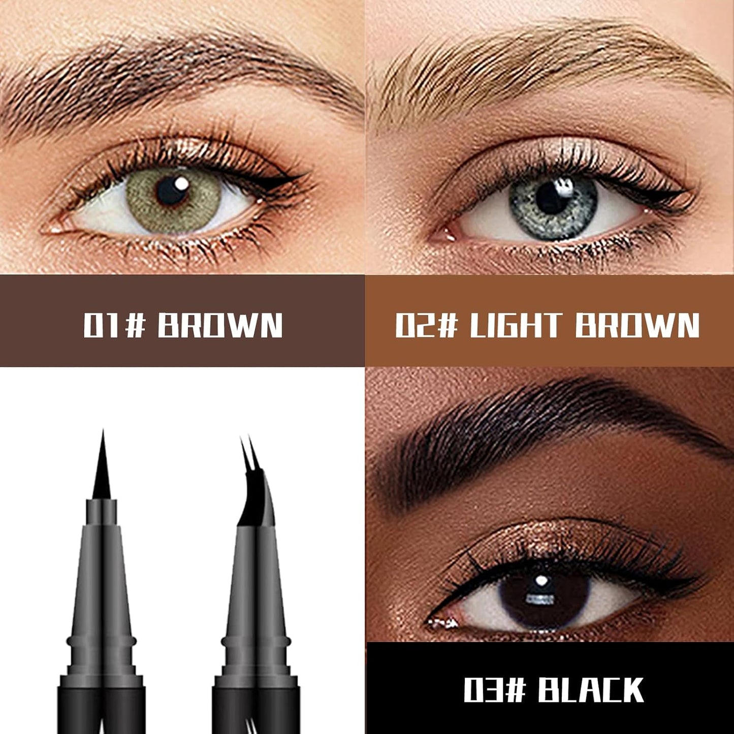Curved 2 Tip Eyebrow Pen-Brown Eyebrow Pencil With Black Eyeliner 2-in-1 Dual-Ended Create Natural Hair-Like Brows,Waterproof,Smudge Proof,Long Lasting All-Day