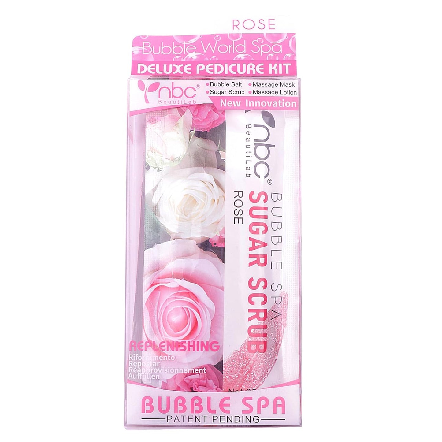 Pedicure Kit Foot Soak Set: Bubble Salt, Sugar Scrub, Massage Mask, Massage Lotion in a Box, 4 Step Foot Spa Kit for Dry Feet and Tired Feet(1 Set Rose