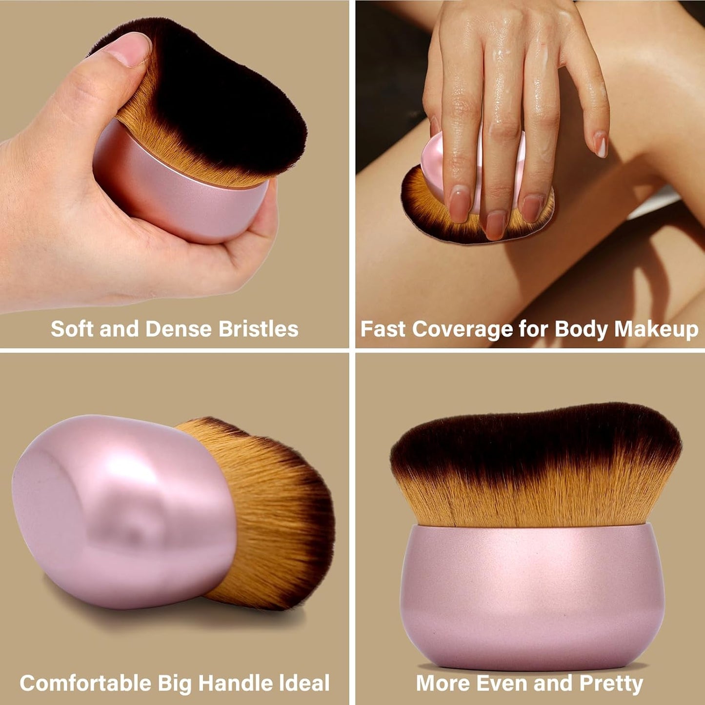 Extra Large Body Makeup Brush For Self Tanner, Leg Makeup &Bronzer Blend,75 mm Wide-headed Kabuki Brush Provides More Even &Pretty Application, Oval Face&Back Makeup Brush, Wet&Dry Use- Pink Rose Gold