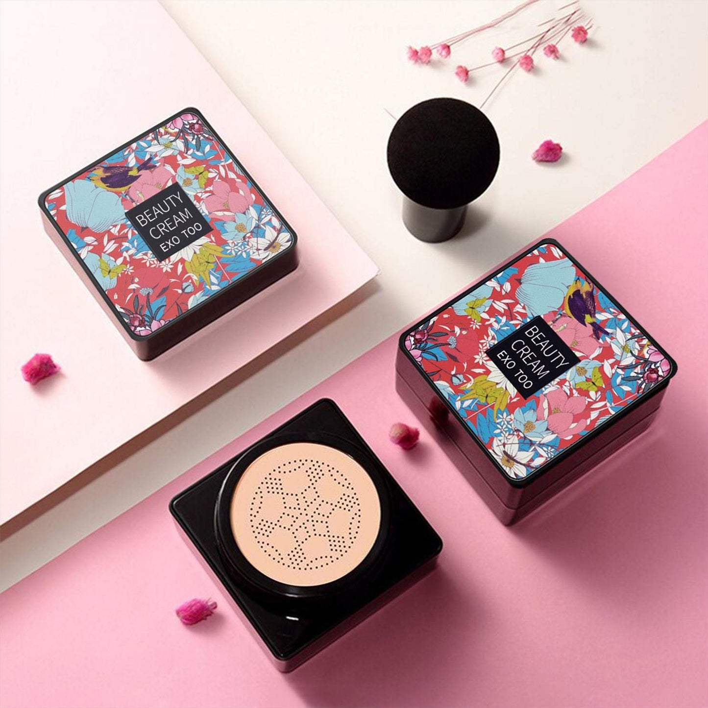NUIBO Air Cushion CC Cream Mushroom Head, Moisturizing Concealer Makeup Base, Primer Liquid Foundation Long Lasting with Two Mushroom Makeup Sponges ăNaturală