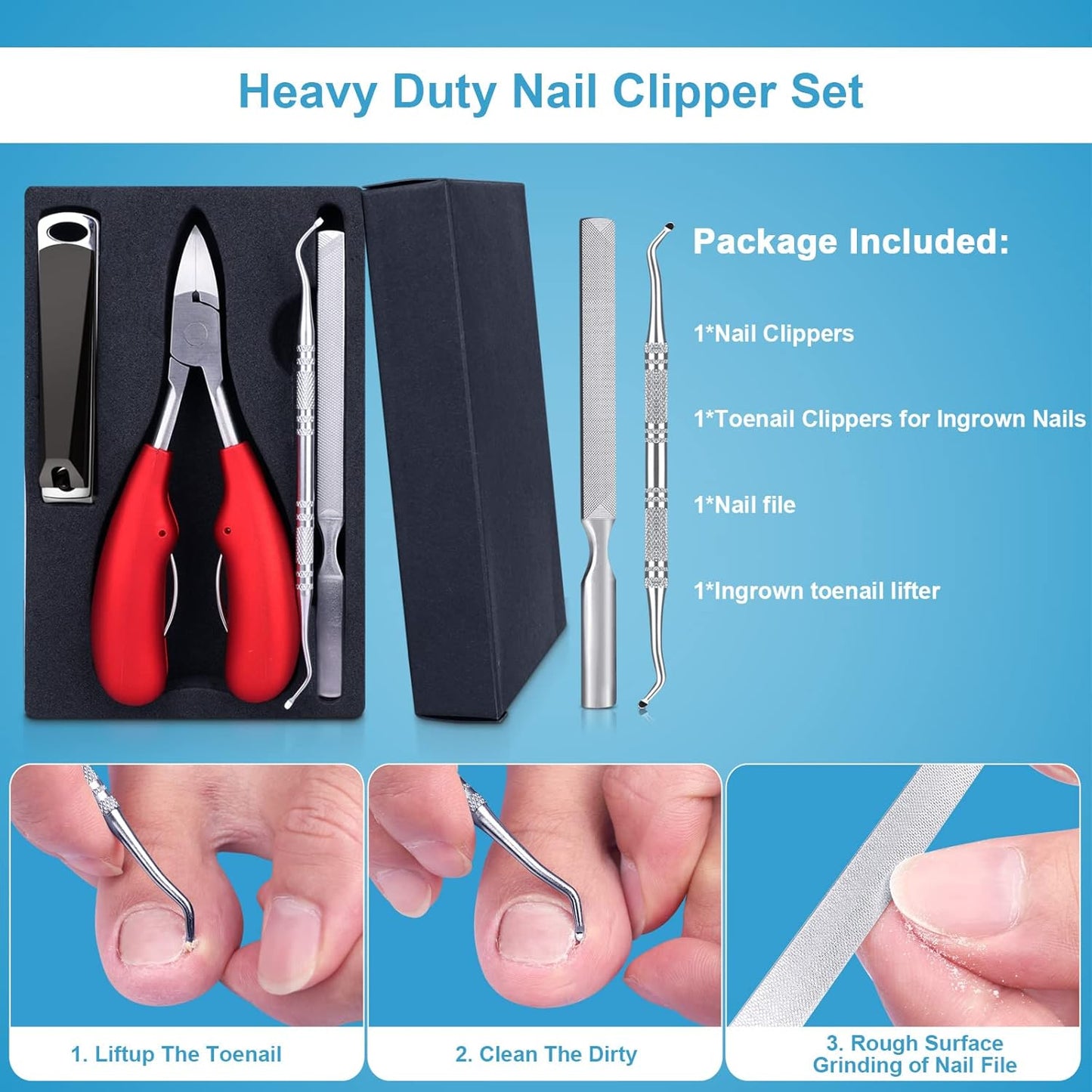 Toenail Clipper for Adults, Have Duty Nail Clipper for Ingrown Toenails, Fingernail Clippers for Thick Nails, Seniors, Men, Women, Super Sharp Curved Blade Grooming Tool