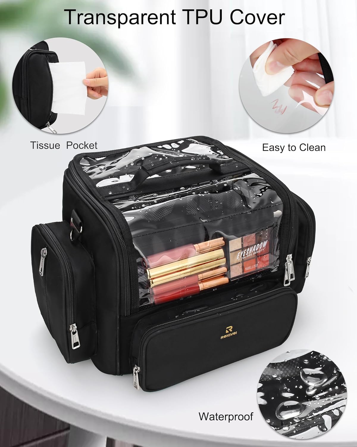 Makeup Brush Bag, Makeup Artist Must Haves, Professional Travel Makeup Brush Case, Extra Large Stand Up Make Up Brush Holder Makeup Organizer, Full Open With Compartments and Shoulder Strap