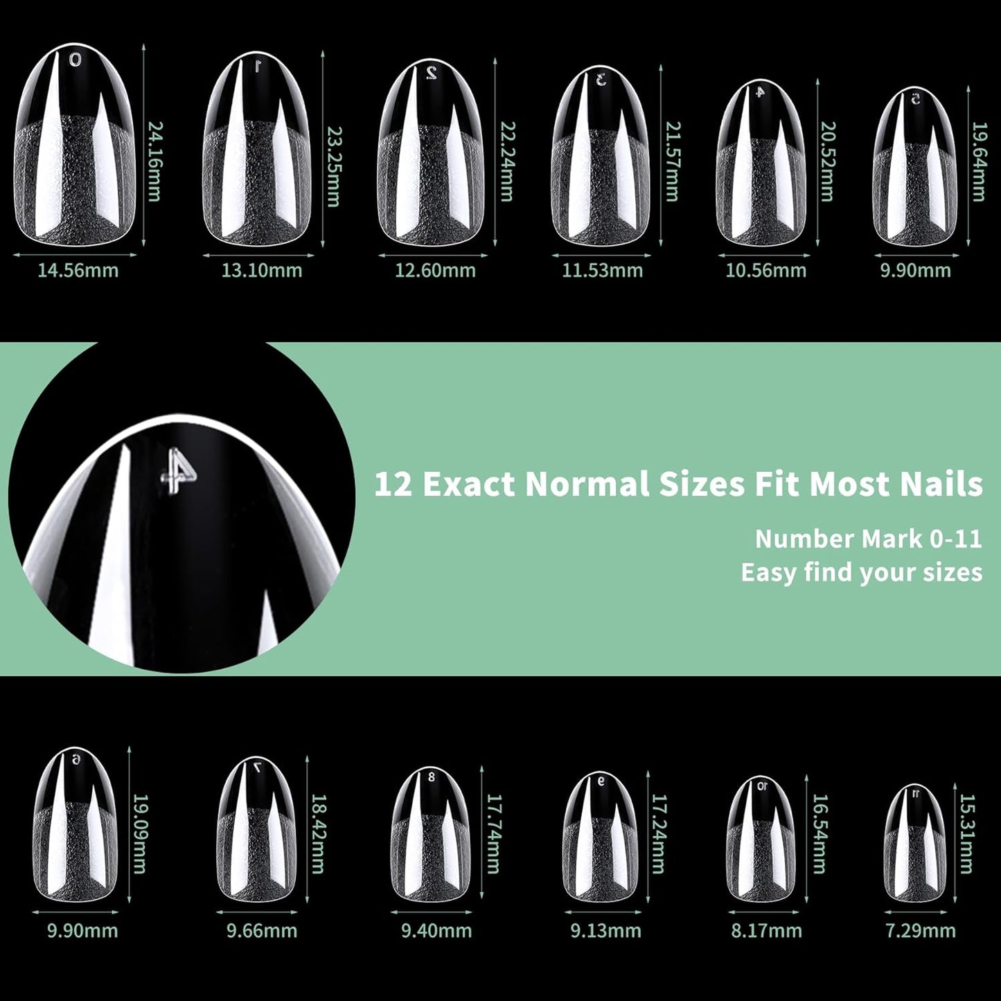 Medium Round Oval Nail Tips, 216pcs Acrylic Fake Nails Gel Nail Tips Soft, Full Cover Pre-Shaped Matte Clear Press on Nails for Extension, Diy at Home Manicure 12 Sizes