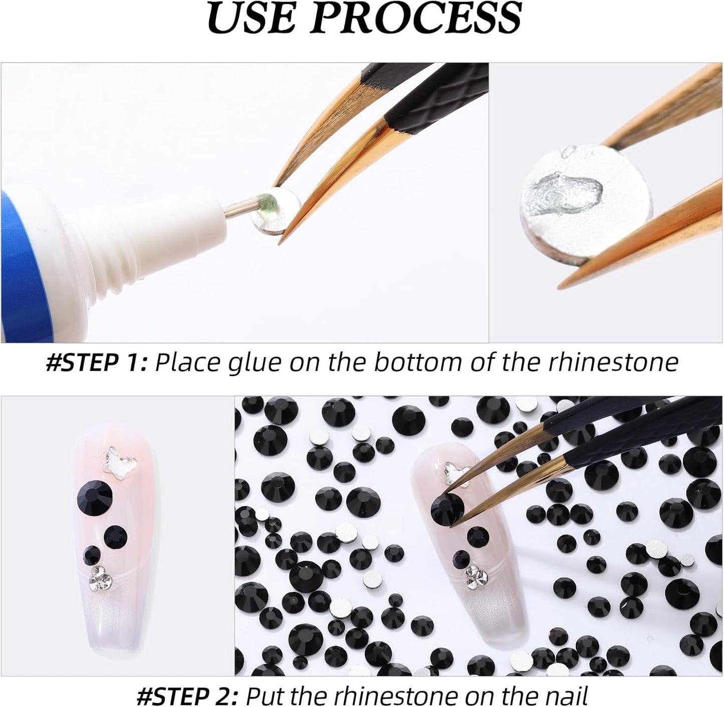 Black Flatback Rhinestones, Glass Rhinestones for Nail Art and Craft, Glue Fix, Loose Crystal Gemstones(Black, SS34, 576pcs, 7.1-7.3mm)