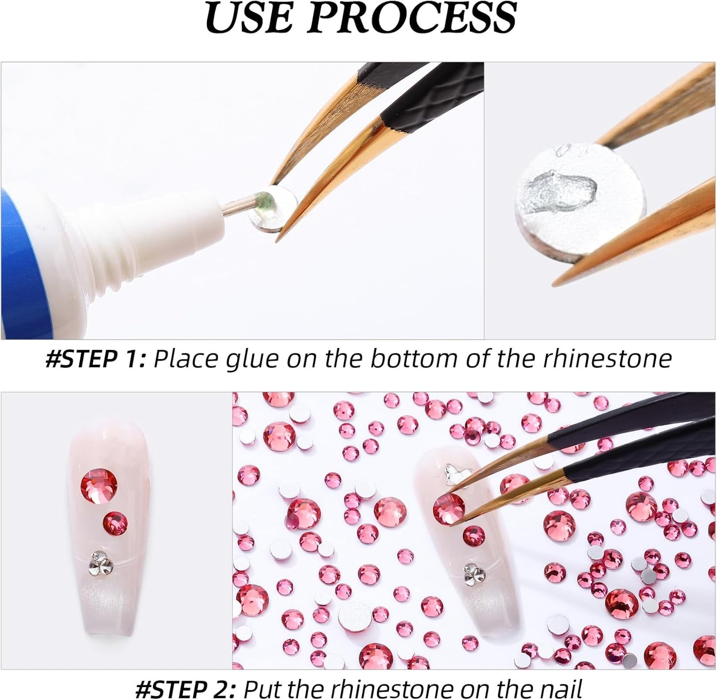 Rose Flatback Rhinestones, Glass Rhinestones for Nail Art and Craft, Glue Fix, Loose Crystal Gemstones(Rose, SS20, 1440pcs, 4.6-4.8mm)