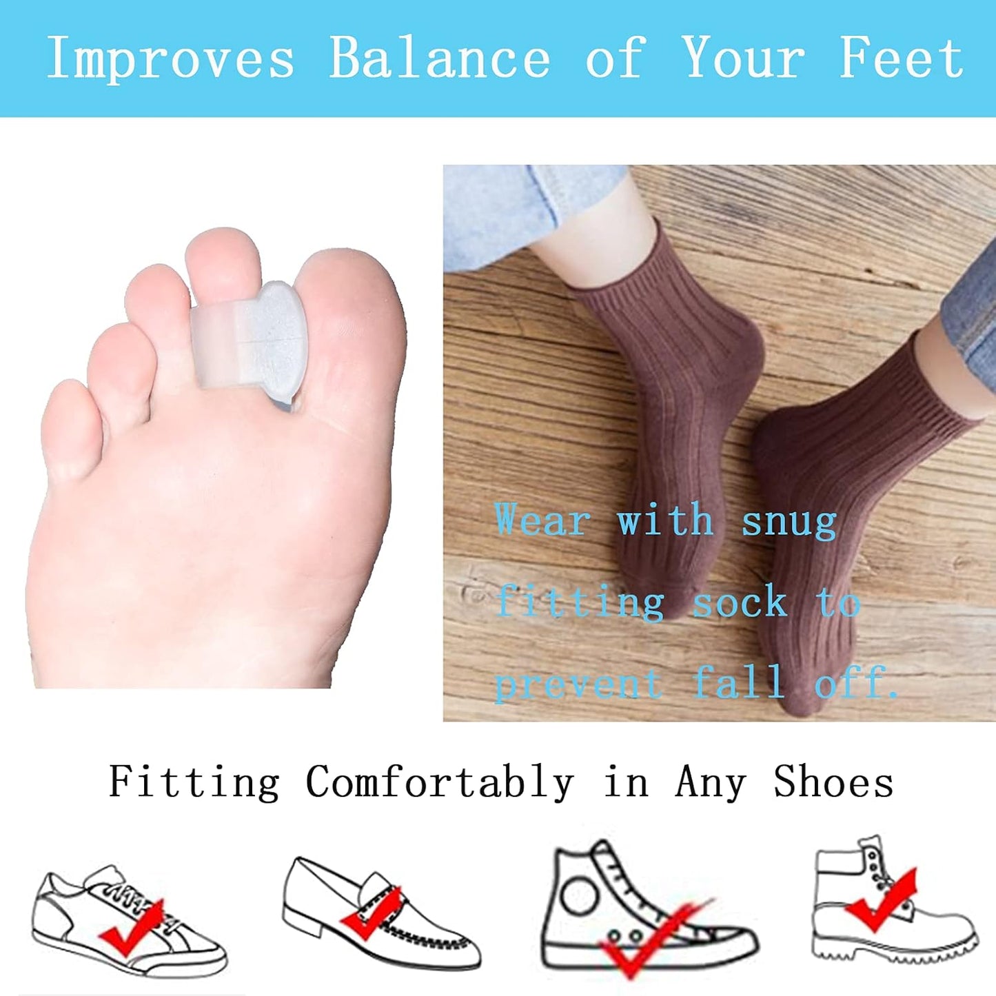 Pack of 12 Gel Toe Separator, (1/4" Thick) Big Toe Spacers, Single Loop Toe Spreader for Bunions, Overlapping Toe, Corrector and Spacer (Clear)