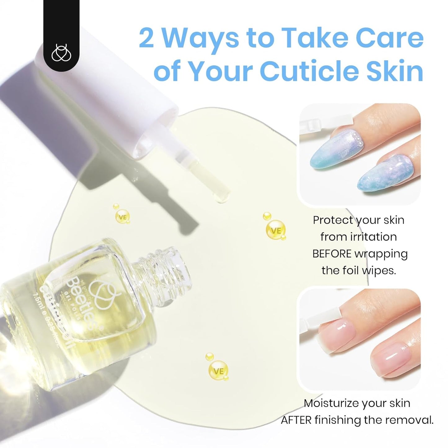 Beetles Gel Polish Remover Nail Foil Wraps 200Pcs, Nail Gel Removal Tool for Soak Off Gel Polish with Thicken Large Cotton Pad, Cuticle Oil & Cuticle Pusher, Droppers for Manicure Care