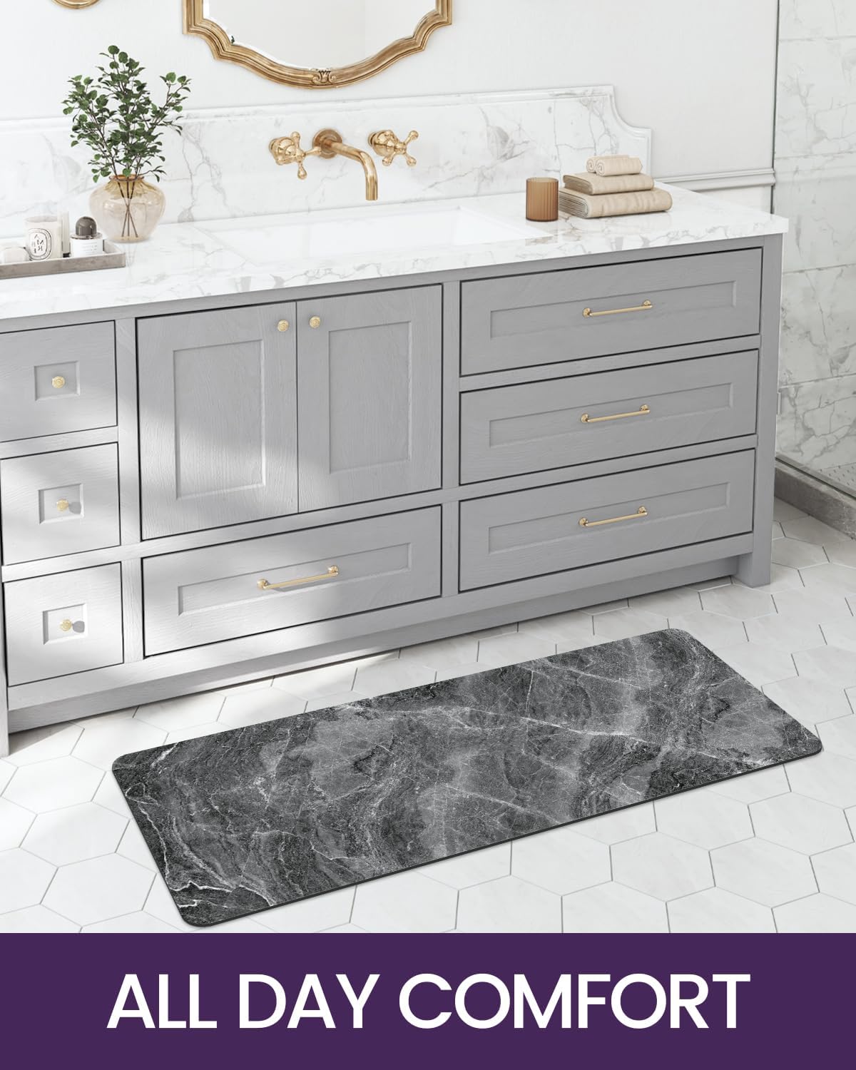 DEXI Bath Mat 16x24, Non Slip Quick Dry Rugs, Super Absorbent Ultra Thin Marble Bathmat, Washable Rubber Mats for Shower Floor, in Front of Bathtub, Sink, Bathroom Accessories Decor, Dark Grey