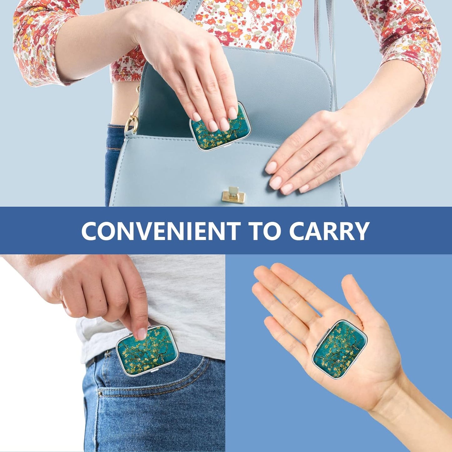 Pill Box 2 Compartment Small Pill Case,Portable for Pocket or Purse Pill Organizer Pill Container Holder to Hold Vitamins, Medication, Fish Oil and Supplements(4PCS)