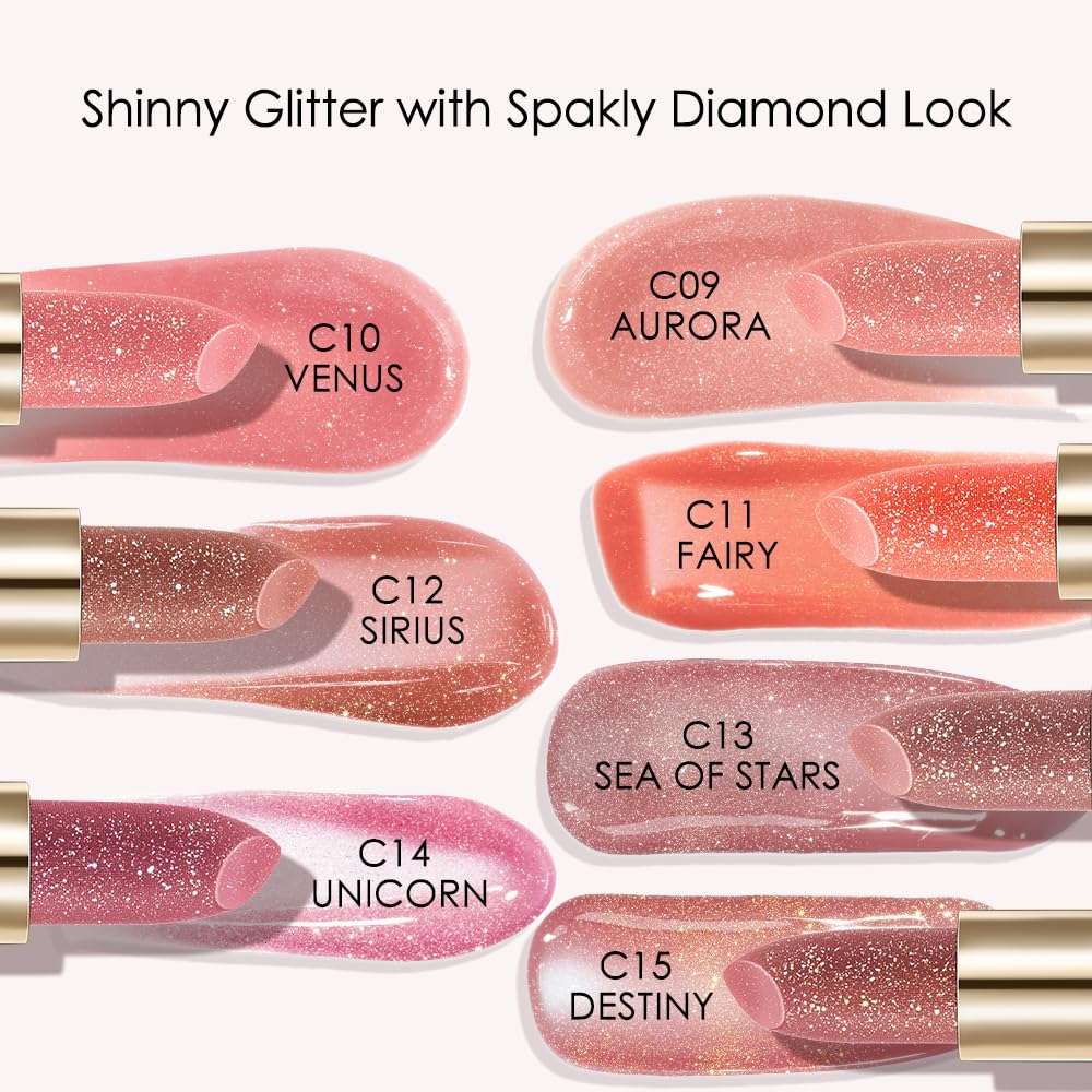 CATKIN Tinted Lip Balm Glitter Lip Stain Ultra Hydrating Lip Moistrurizer Lip Care with Vitamin E Nourishing For Cracked & Dry Lips 0.12 oz C13 Sea of stars - Champagne