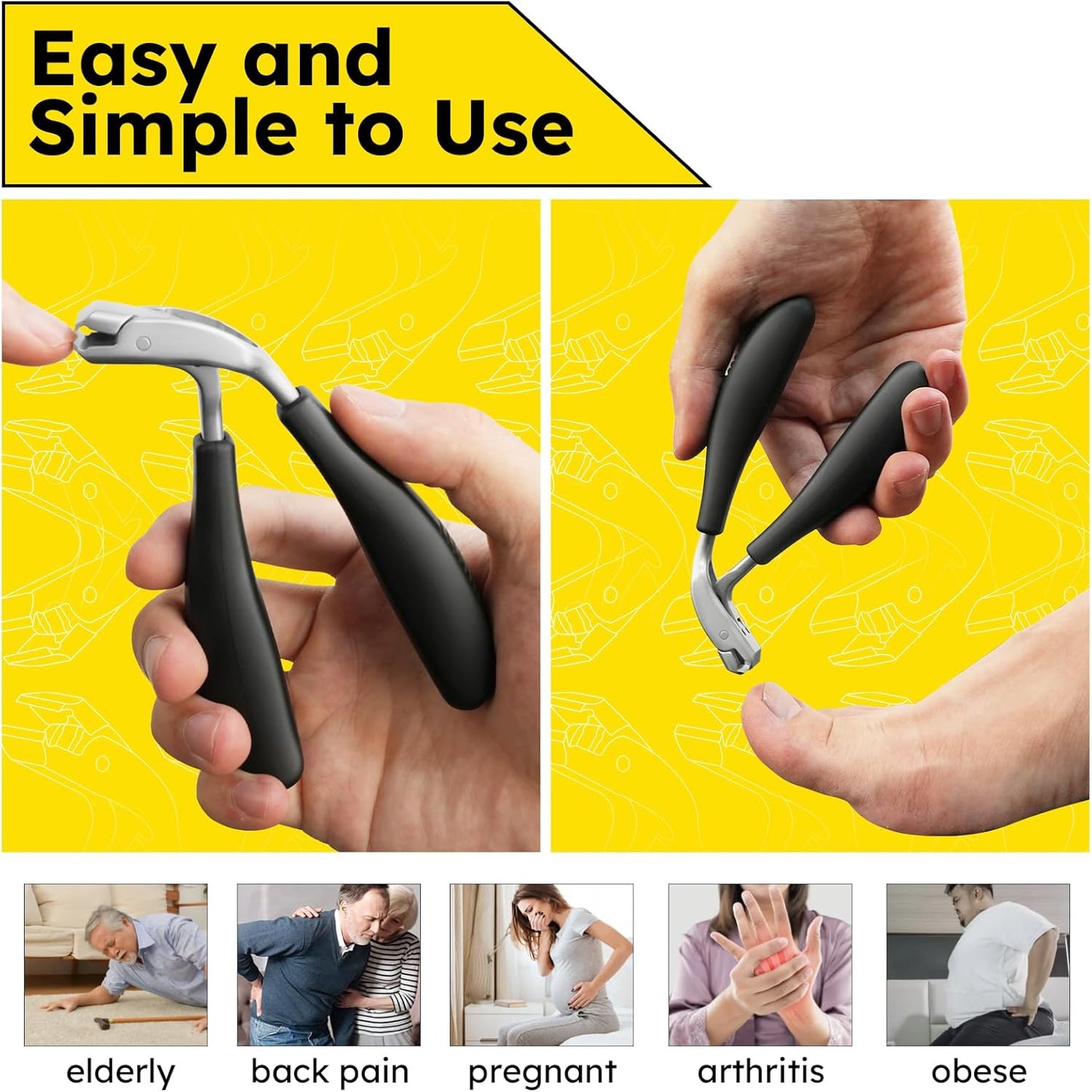 Angled Head Toe Nail Clippers for Thick Nails for Seniors, Straight Toenail Clippers with Catcher, Heavy Duty Large Toenail Clippers with Ergonomic Long ABS Handled