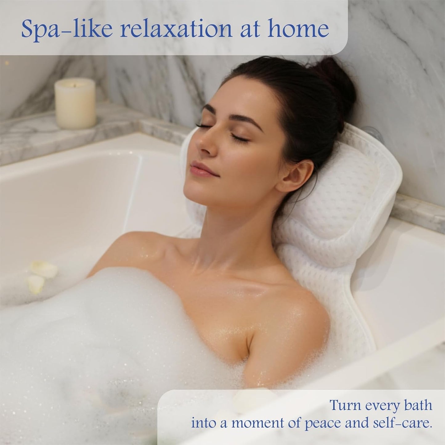 Bath Pillows for tub, Luxury Bathtub Pillow Gift Set, Bath Sponge, Scalp Massage Brush, 4D Air Mesh Cushion, Neck Back Support, Non-Slip Spa Accessories, Relaxing Bath, Gift Bag for Women and Men