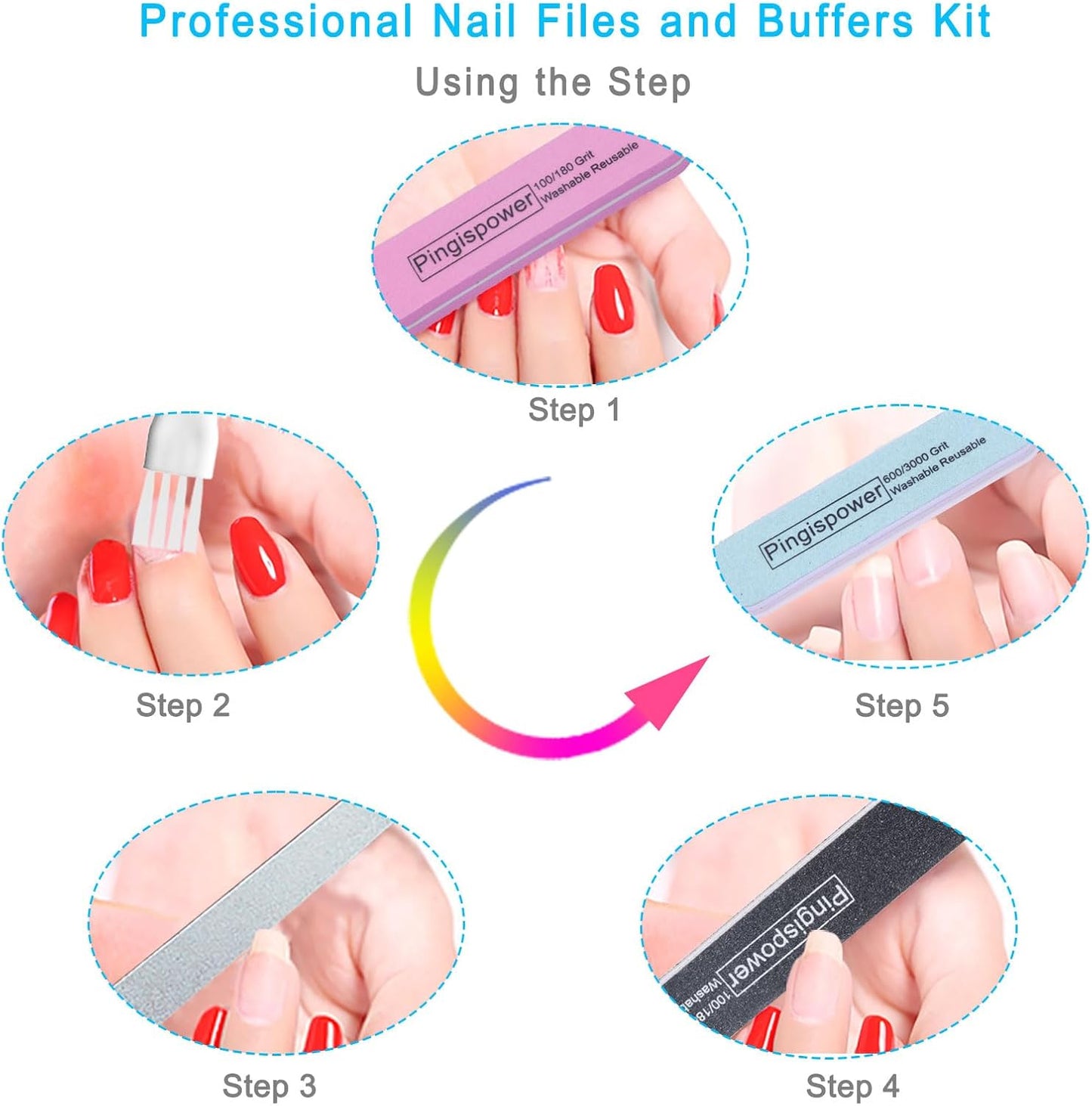 Nail Files and Buffers, 17PCS Professional Metal Nail File and Emery Boards for Natural Nails(100/180 & 600/3000 Grit), Reusable with Washable Nail Buffer Block for Women Home and Salon