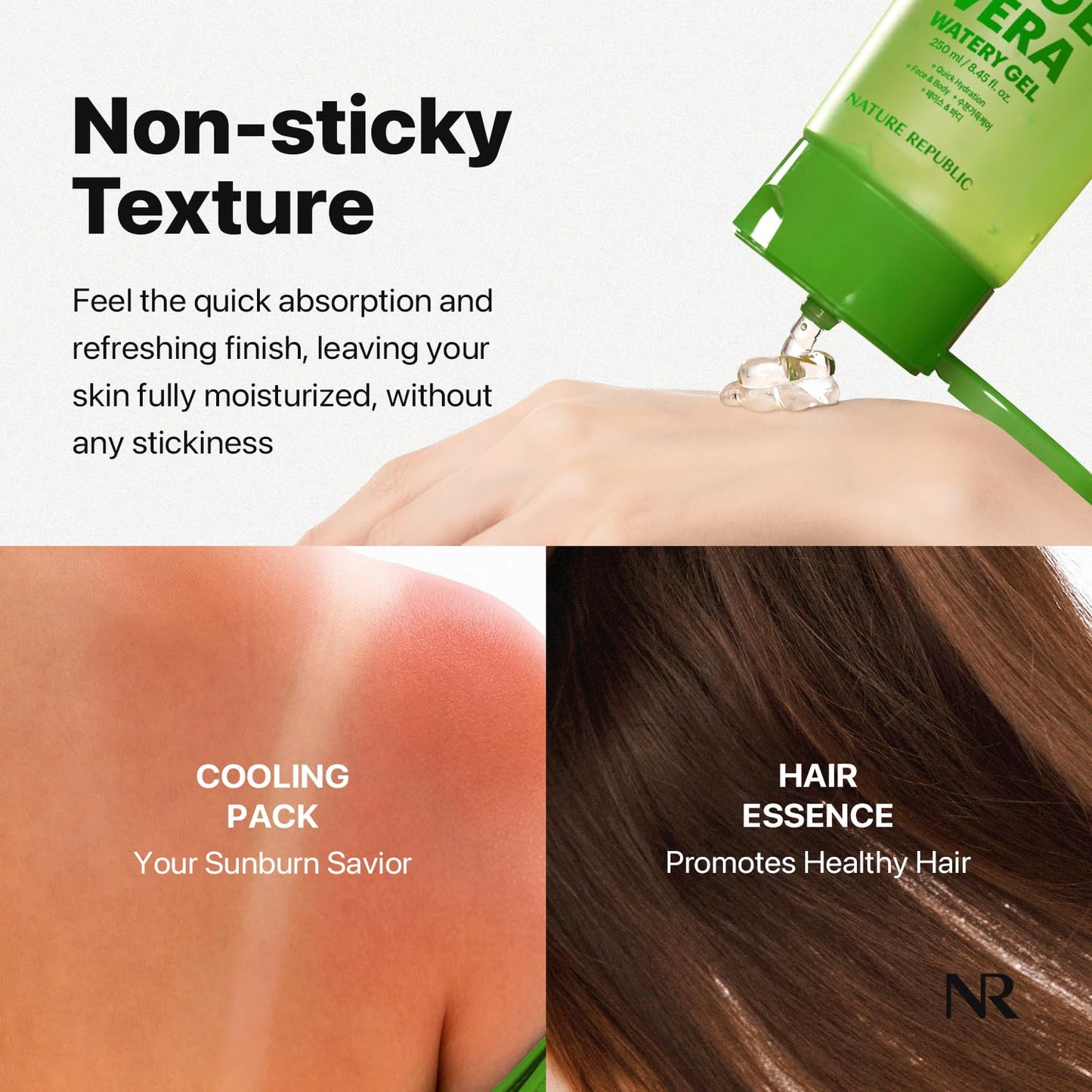 Nature Republic MILD & MOISTURE ALOE VERA WATERY GEL (TUBE 2 pack) Quick Hydration & fast absorbing non-sticky texture, aftersun cooling pack, korean skin care All Skin Types