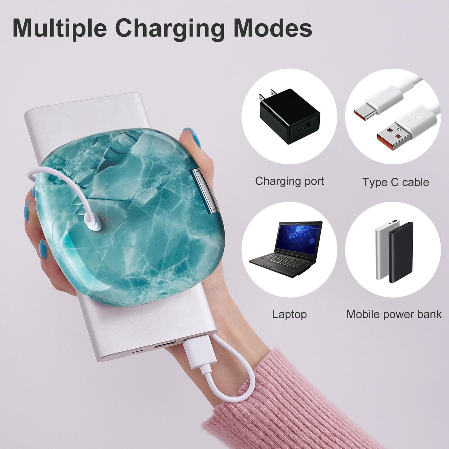 Mocado Compact LED Travel Makeup Mirror - 4 Inches 1X/10X Magnification Travel Mirror with Light Dimmable Double Sides Lighted USB Rechargeable Compact Mirror for Purse,Pocket,Travel(Green Marble)