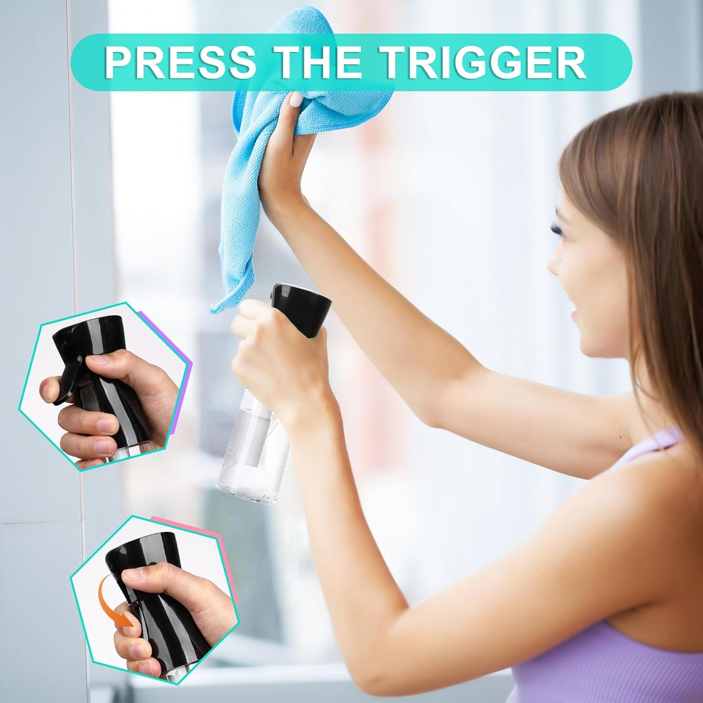 Spray Bottles For Hair, continuous spray bottle (200ml/6.8oz 2Pack) used for hair design, plants, cleaning, hair care and skin care, etc. – empty, reusable (Black&White)