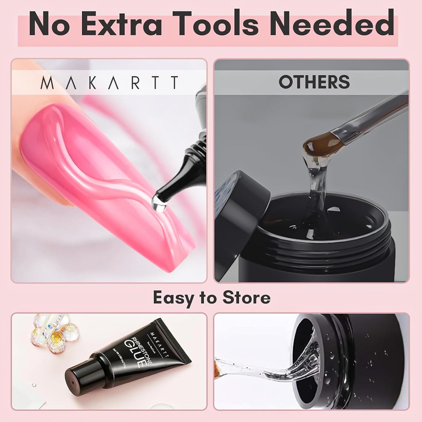 Makartt Nail Rhinestone Glue: Super Strong Gel Glue for Nail Art Decorations, Charms, 3D Bling, Gems, Jewel Diamonds 30ML Cured Need Beauty