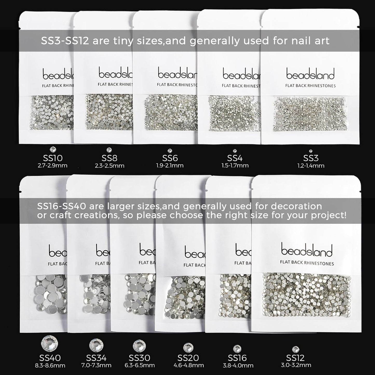 Beadsland 1440 Pieces Flat Back Crystal Rhinestones Round Gems,Hematite,SS6,1.9-2.1mm