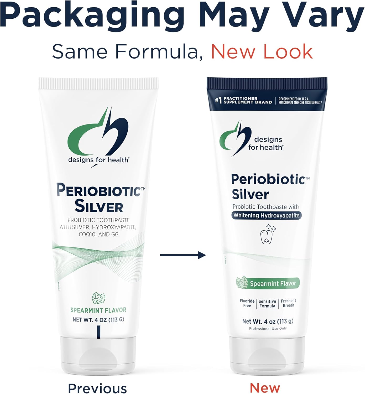 Designs for Health Periobiotic Silver Hydroxyapatite Toothpaste - Fluoride Free Toothpaste with Oral Probiotics with Whitening Hydroxyapatite - Supports Gum Health & Remineralization (4oz Mint)