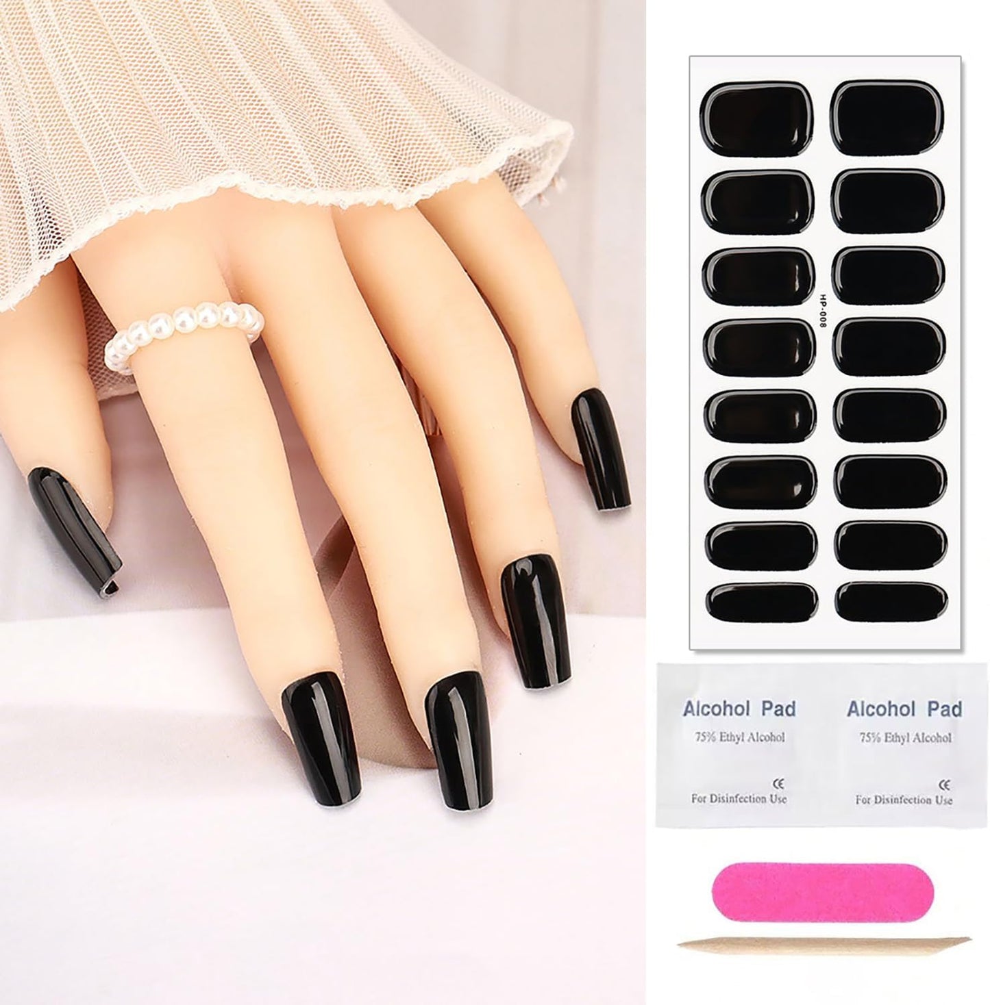 Semi Cured Gel Nail Strips Stickers Solid Color Self-Adhesive Nail Polish Strips Decals Black Gel Nail Stickers for Women DIY Manicure Tips Salon Quality Waterproof Party Nails Decoration 1 Sheets