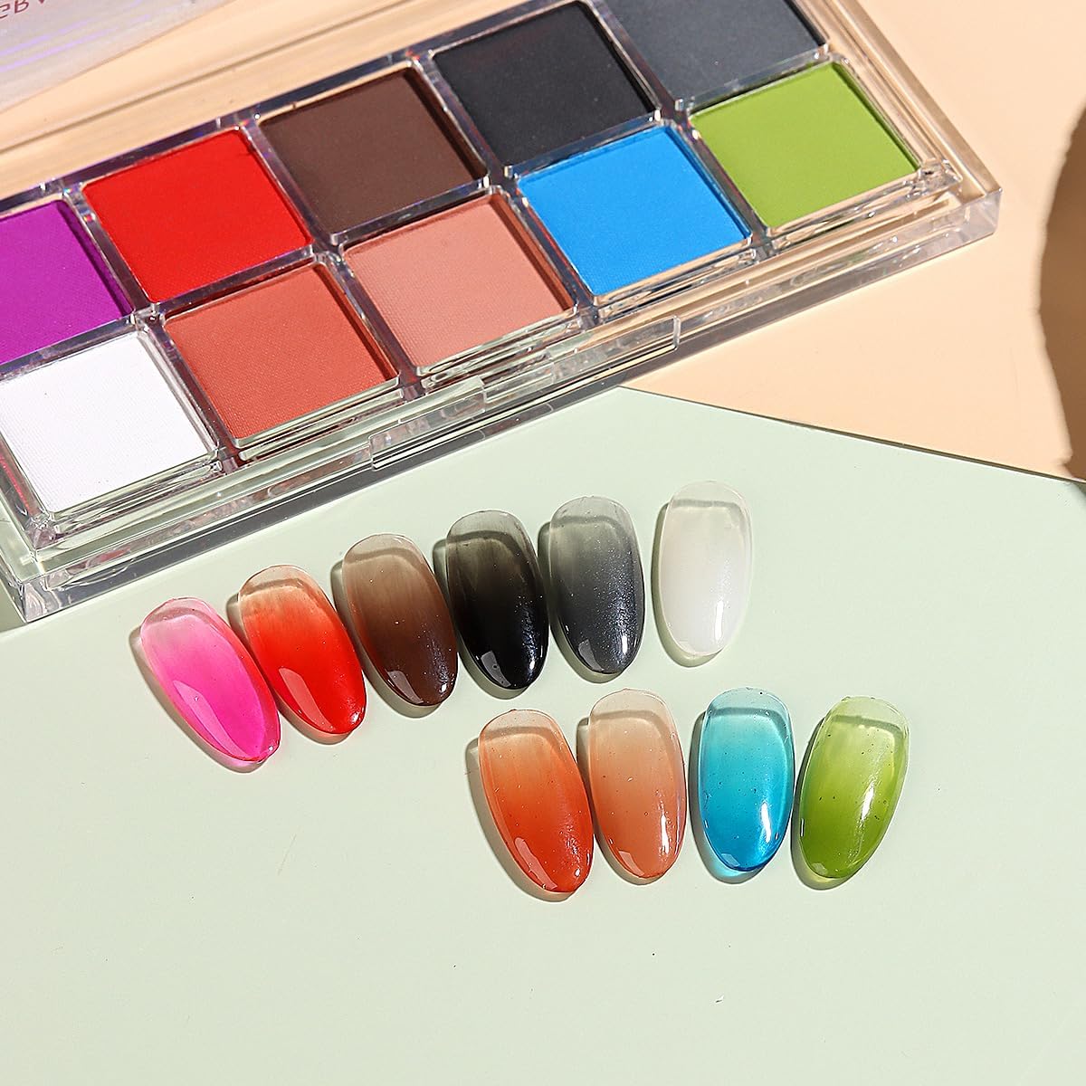 10 Colors Solid Neon Phosphor Nail Powder Set Fluorescent Gradient Iridescent Pigment Powder Glitter Dust Kit for Gel Polish Nail Art Decorations