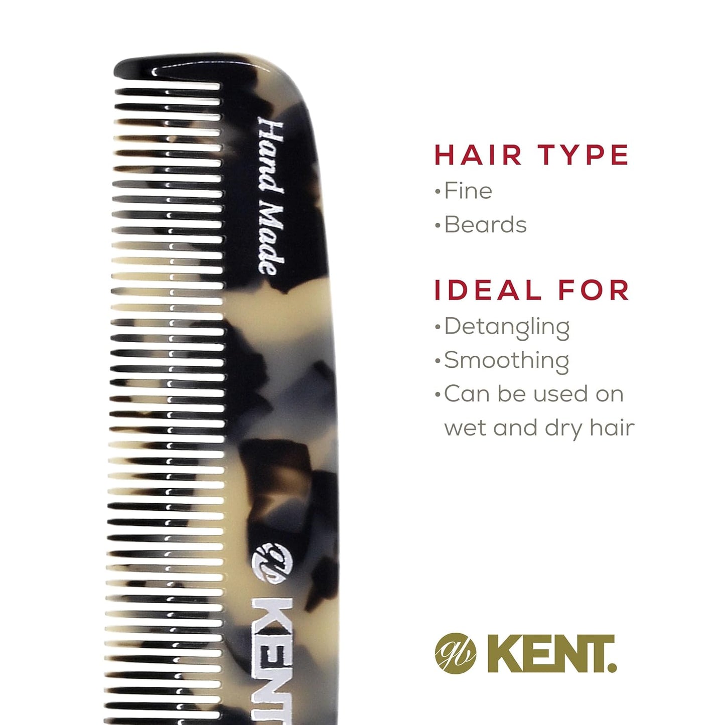 Kent 7T TW All Fine Tooth Pocket Comb for Men - Handmade Hair and Beard Travel Comb for Everyday Grooming and Styling - Saw Cut and Hand Polished for Wet, Dry, Fine or Thinning Hair