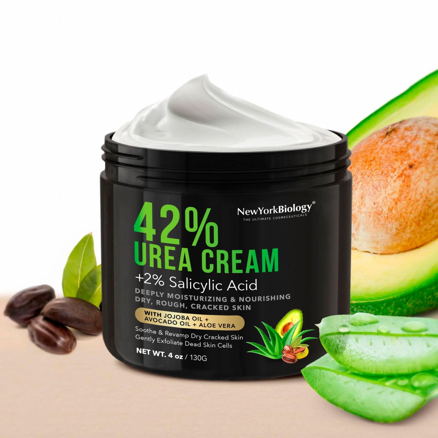 New York Biology 42% Urea Cream with 2% Salicylic Acid - Moisturizing Urea Foot Cream for Dry Cracked Heels, Calloused Feet, Athletes Foot, Dry Cracked Feet and Dead Skin - 4 oz