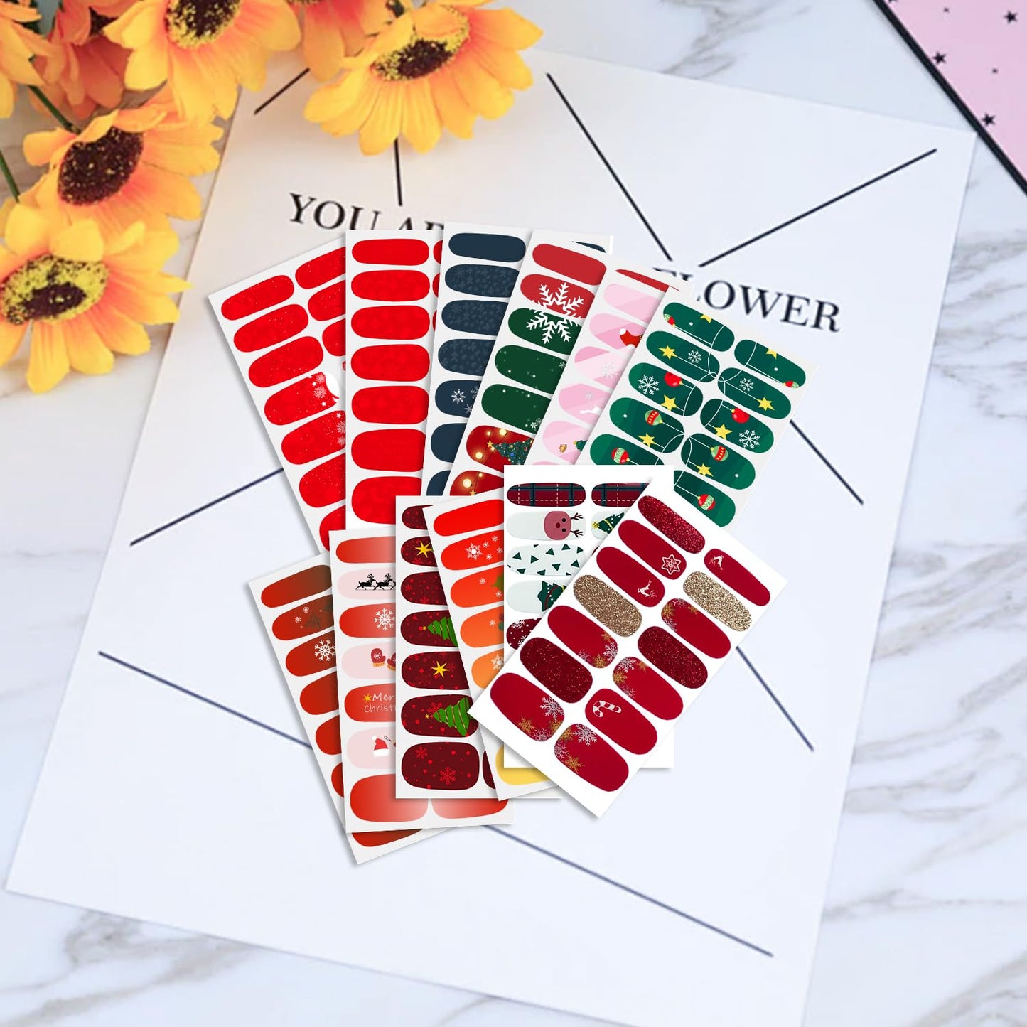 WOKOTO 20 Sheets Christmas Nail Stickers Stick On Nail Polish Strips For Christmas Day Winter Nail Art Polish Stickers Christmas Gel Nail Wraps Christmas Father Deer Tree Gel Nail Strips Stickers