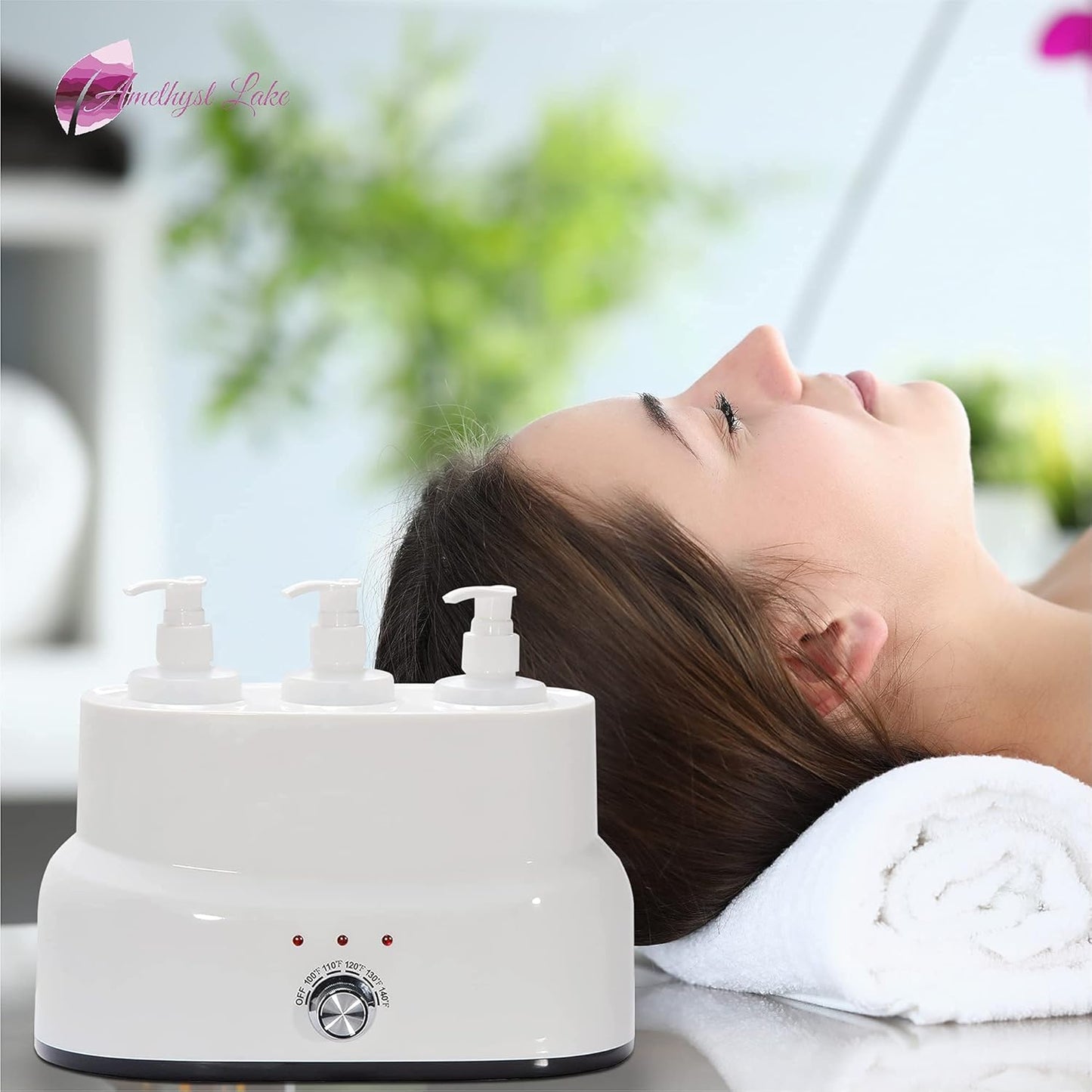 AMETHYST LAKE Oil Warmer Dispenser, Plug-in Electric Warmer Oil Dispenser, 3-Bottles Lotion Warmer, Message Oil Heater for Home & Professional Spa Supplies.