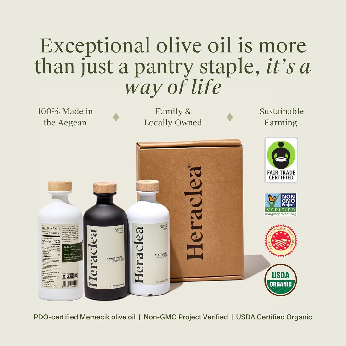 Heraclea - Mature Harvest - Extra Virgin Olive Oil - Organic Olive Oil - Cold Pressed EVOO - Polyphenol Rich EVOO - 16.9oz Bottle