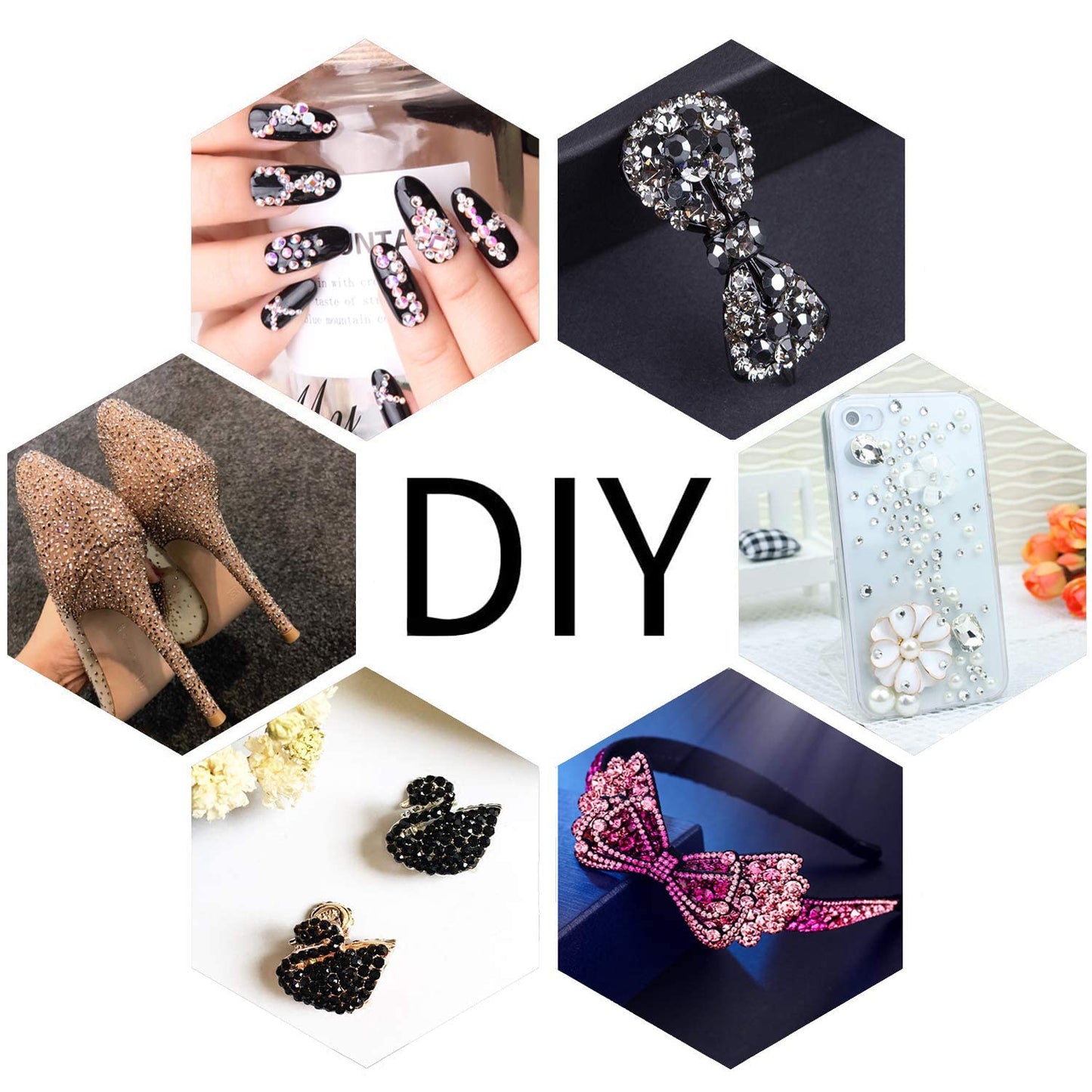 LPBeads 6000 Pieces Black Non Hotfix Rhinestones 6 Sizes Round Crystal Glass Flat Back Rhinestones with Tweezers and Picking Pen for Nail Art Crafts Clothes Bags DIY